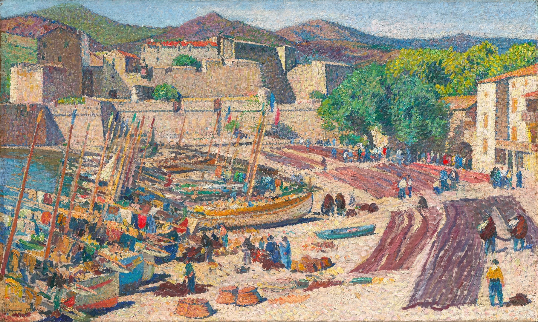 Port de Collioure le 14 juillet, séchage des filets sur la grève by Henri Martin, oil painting