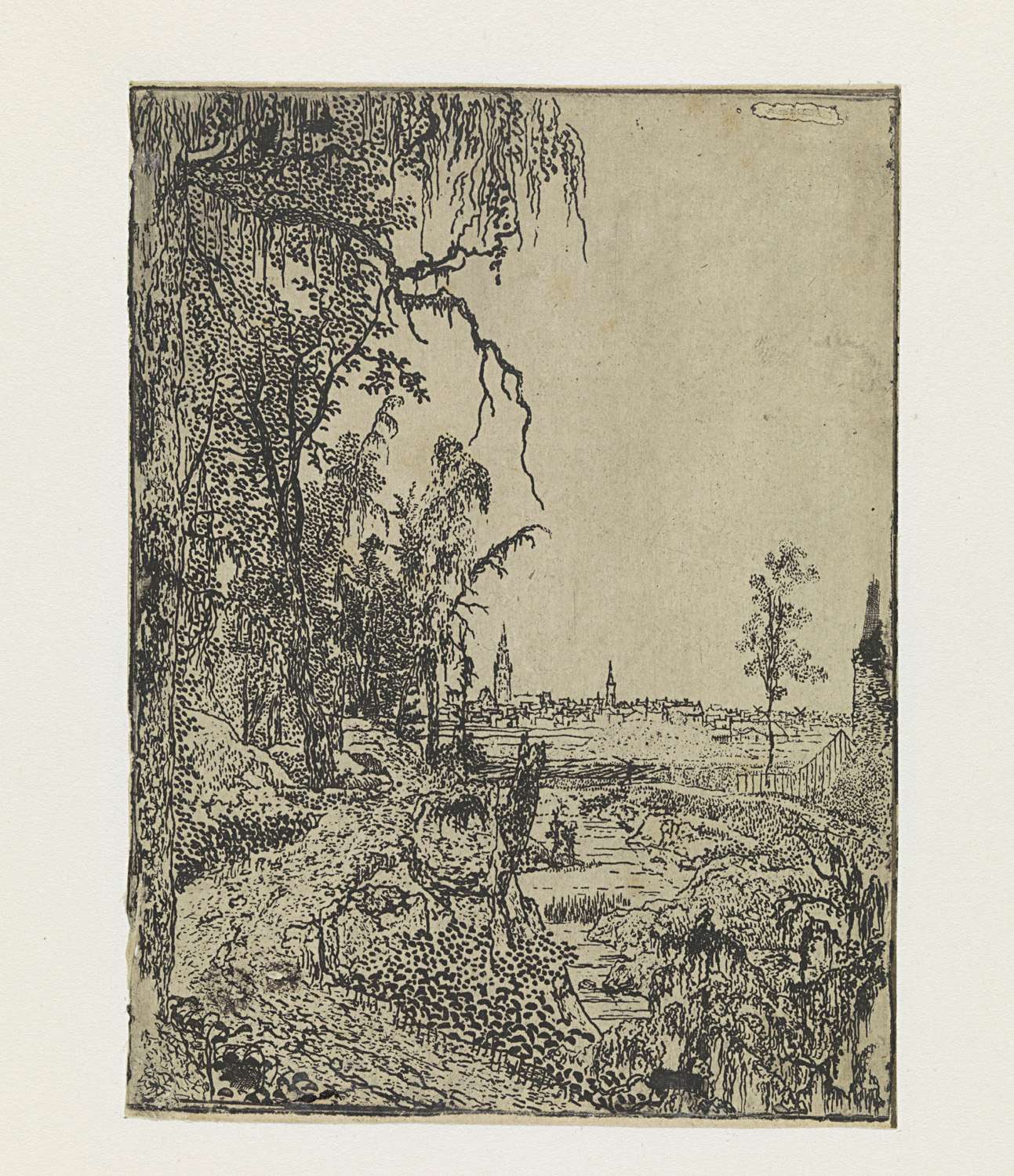 A Road Bordered by Trees, a Cityin the Background, by Hercules Segers, public domain