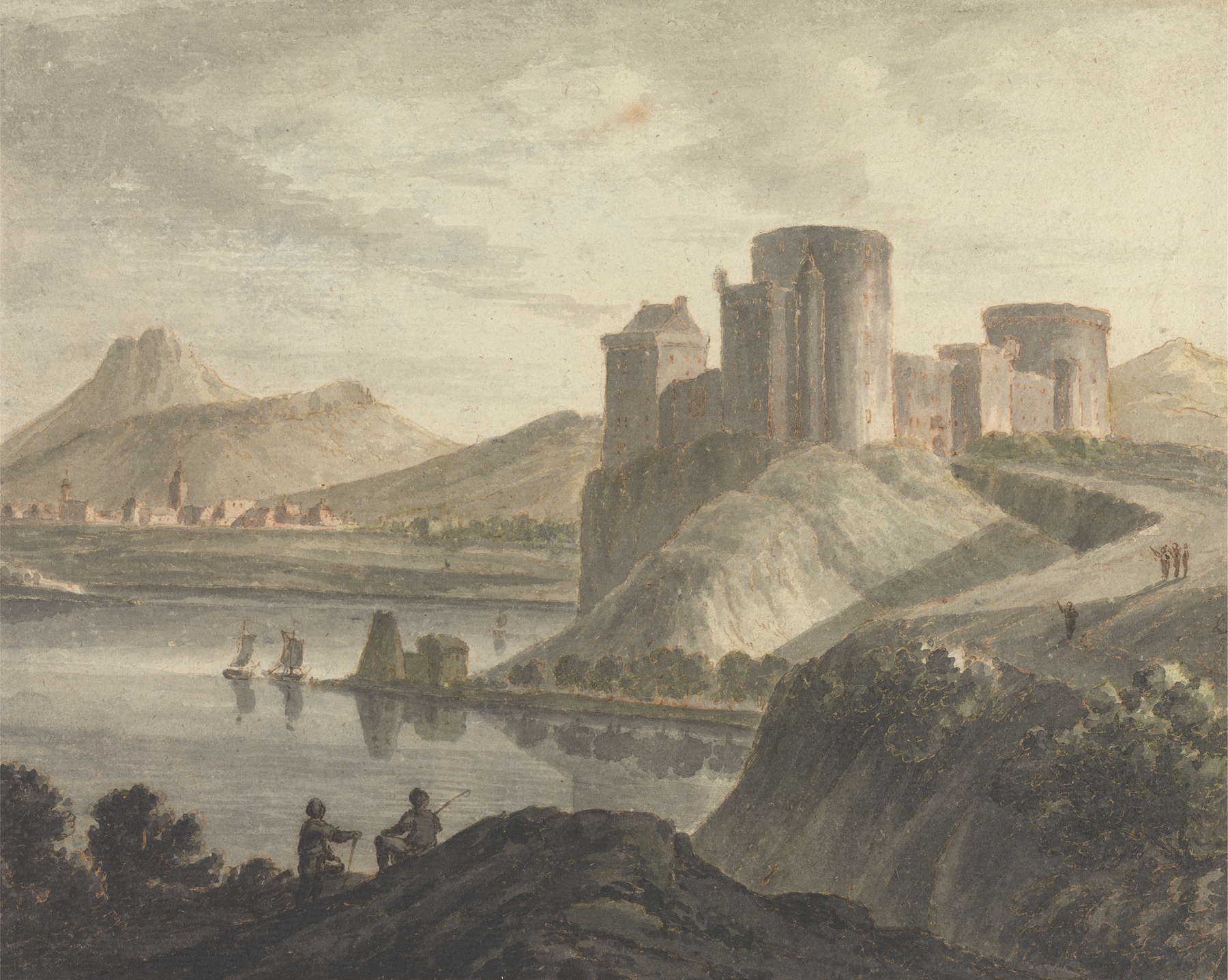 Castle with Figures in a Classical Landscape by Robert Adam, oil on canvas