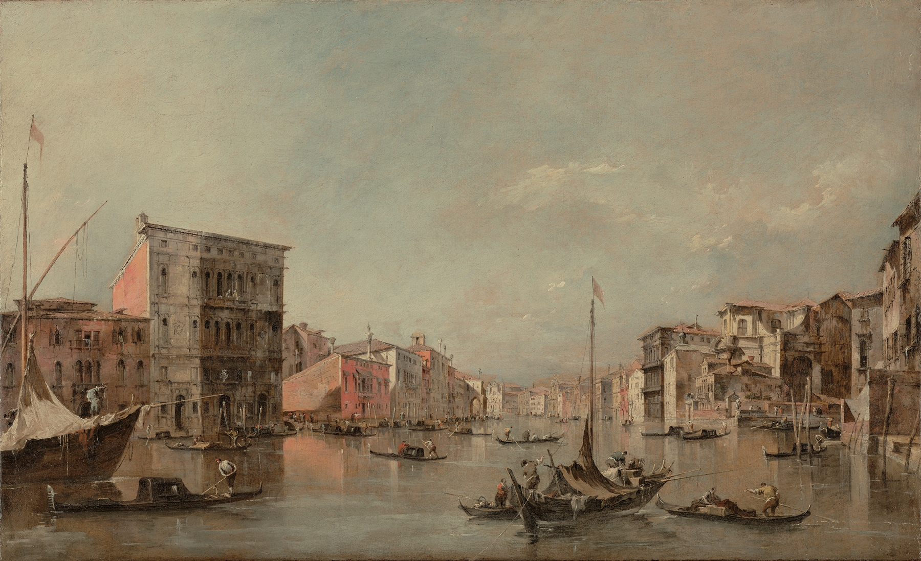 The Grand Canal in Venice with Palazzo Bembo, by Francesco Guardi, public domain