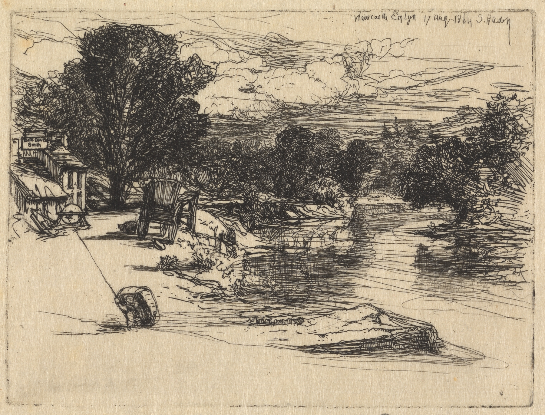 Newcastle Emlyn, by Francis Seymour Haden, public domain