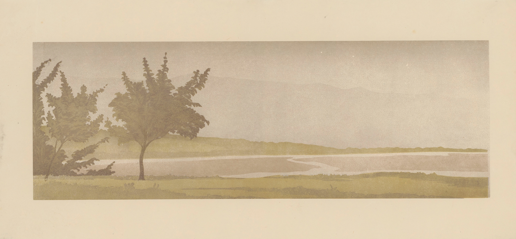 Romanticism landscape by Amédée Joyau, depicting twilight over distant mountains.