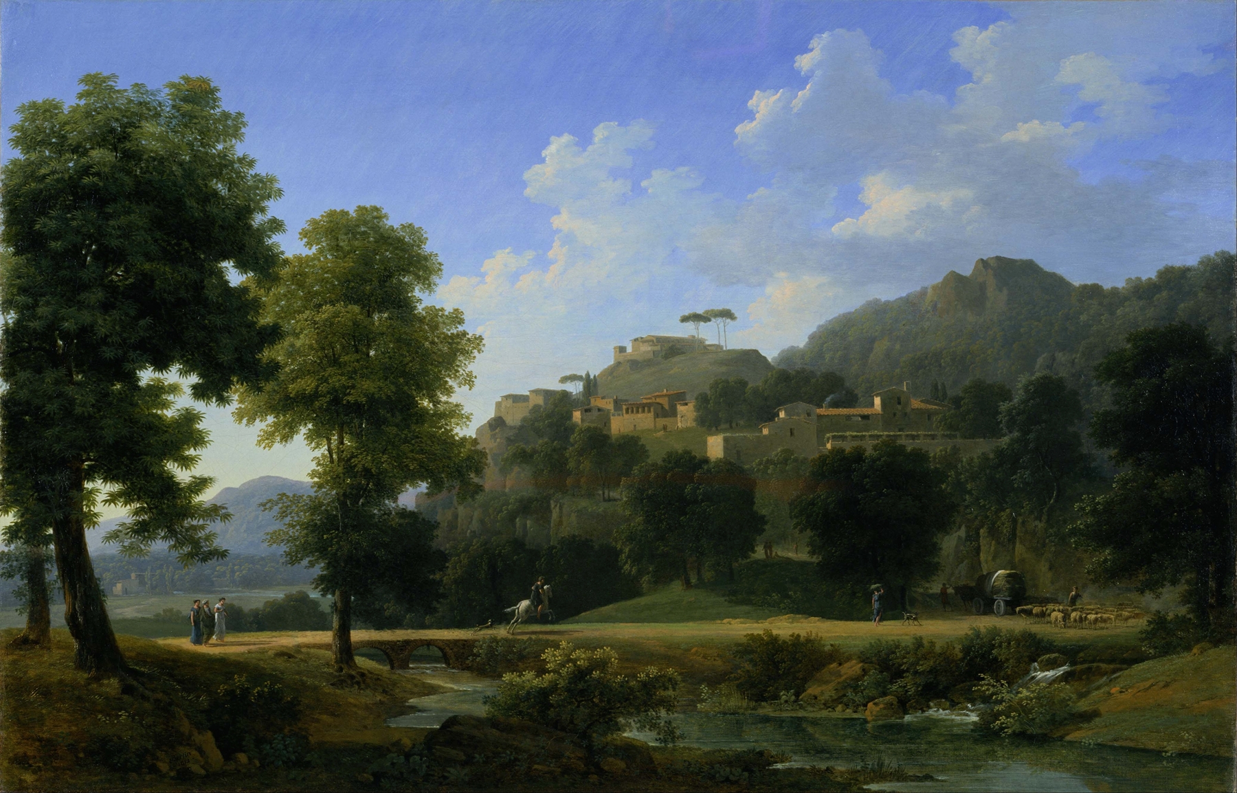Italian Landscape by Jean-Victor Bertin, oil on canvas depicting lush greenery and tranquil vistas