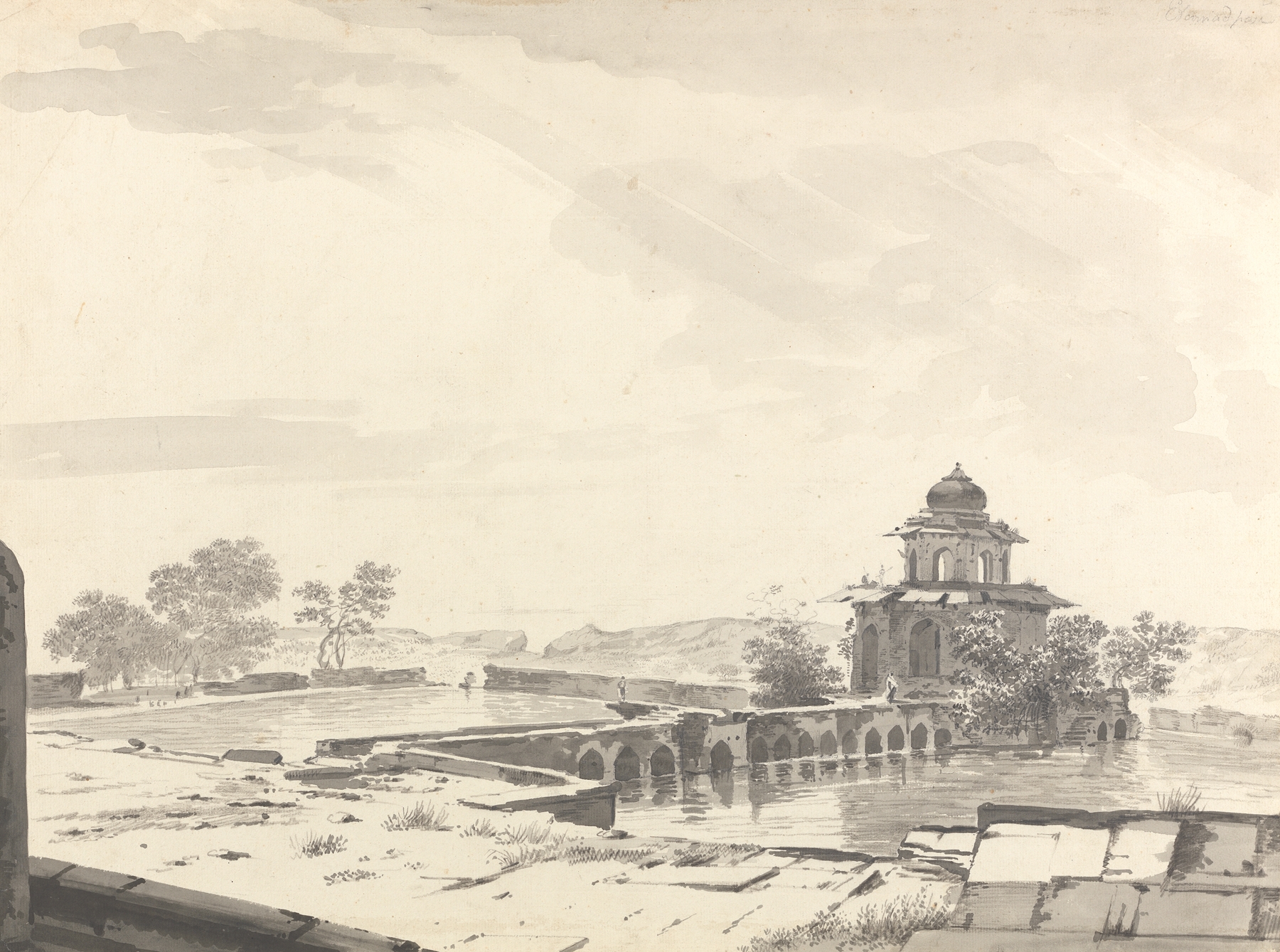 Landscape in ink on paper by William Hodges
