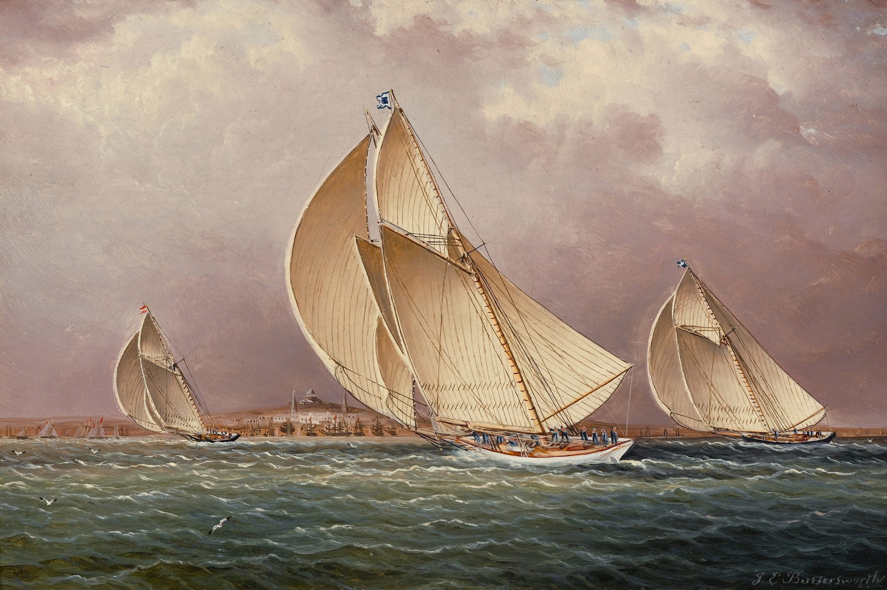 Yachting in Boston Harbor, by James Edward Buttersworth, public domain