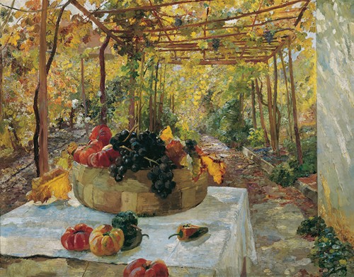 A serene depiction of a woman in a garden setting.
