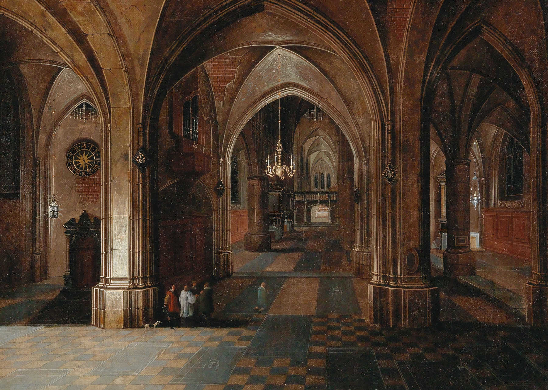 Interior of a church at night, oil on panel by Pieter Neeffs the Elder