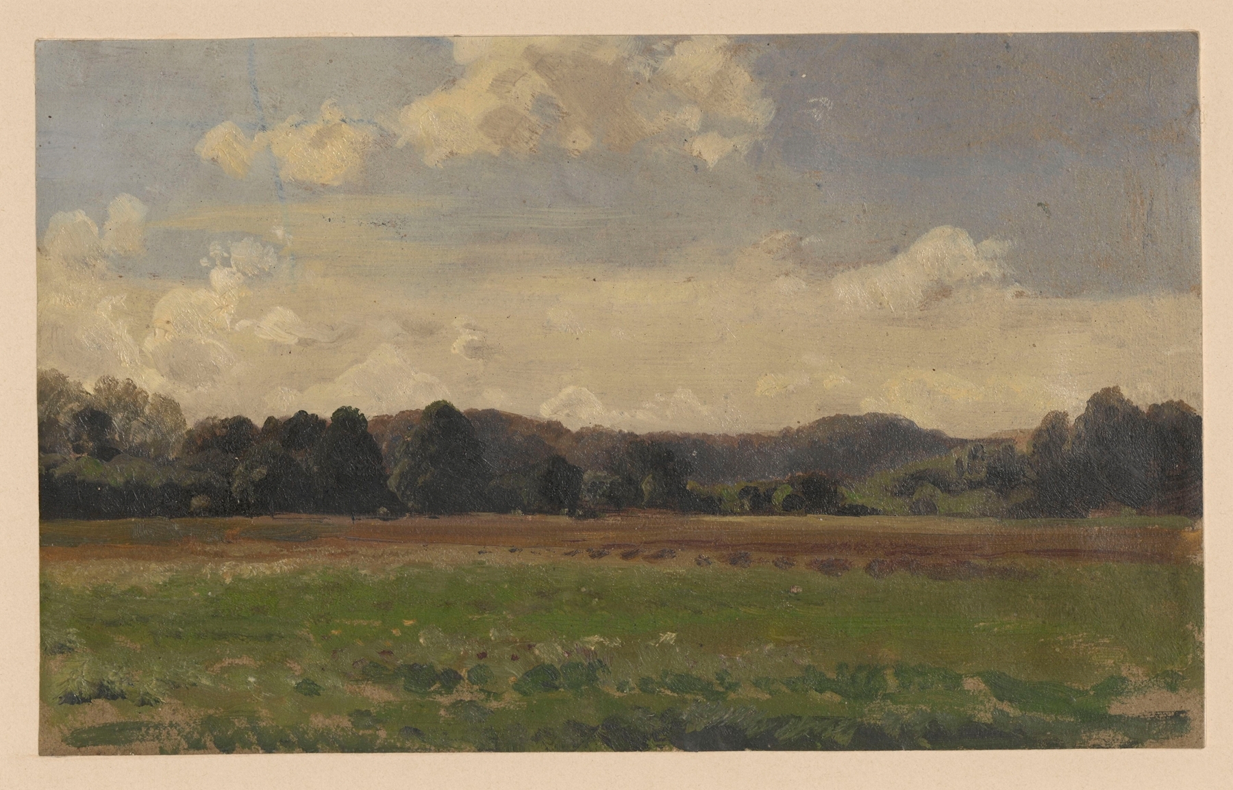 View of meadows and wooded hills near Trzebnica, by Adolf Dressler, public domain