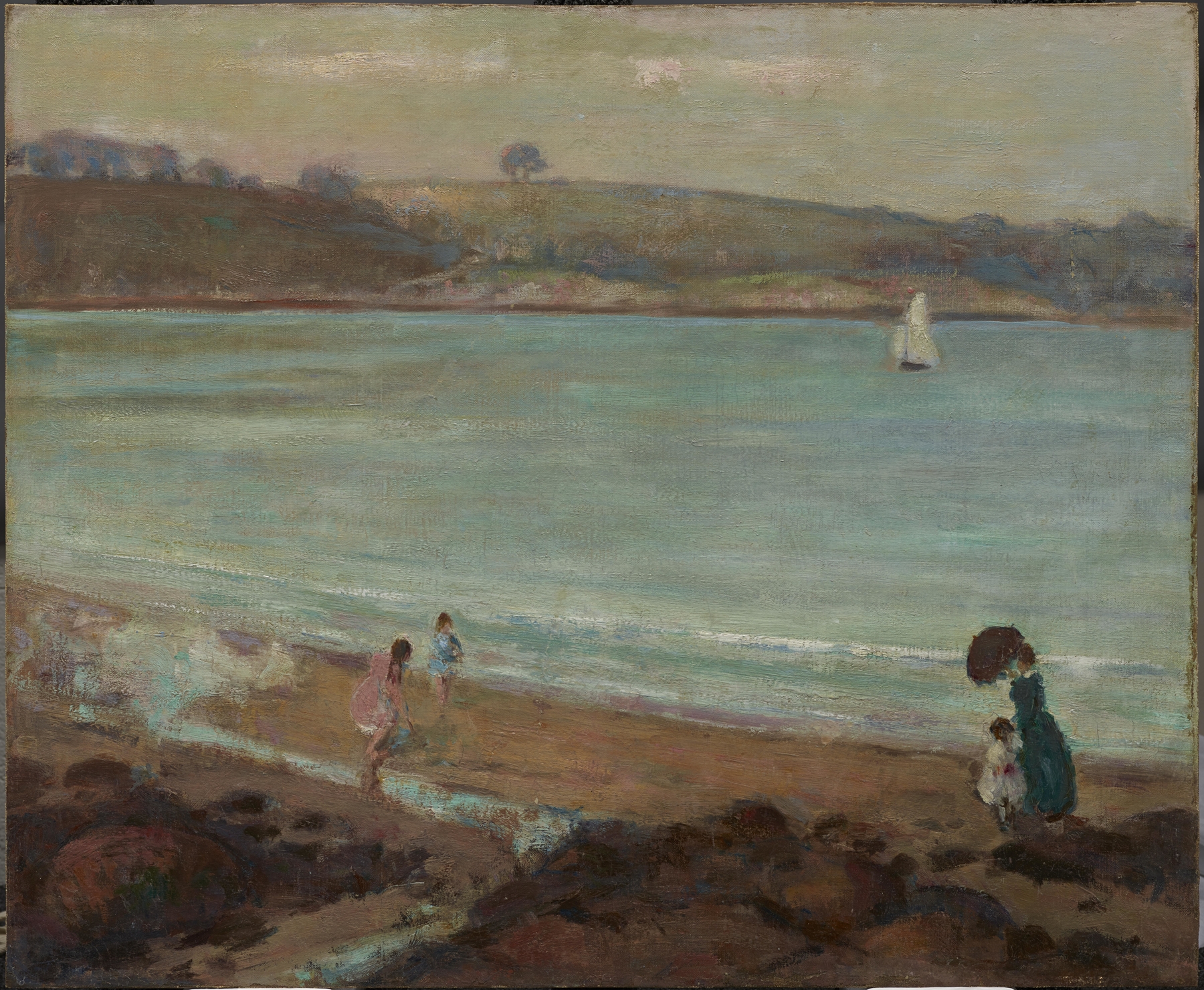 Marine scene depicting ocean and sky in oil painting by Lucien Abrams