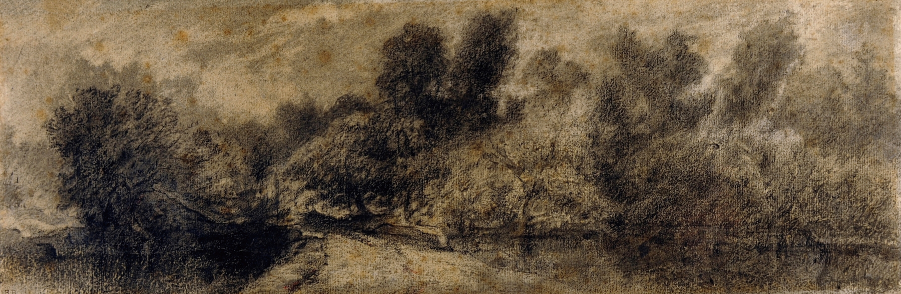 Paysage de ville avec remparts by Théodore Rousseau, oil painting depicting a serene city with hills and fortifications.