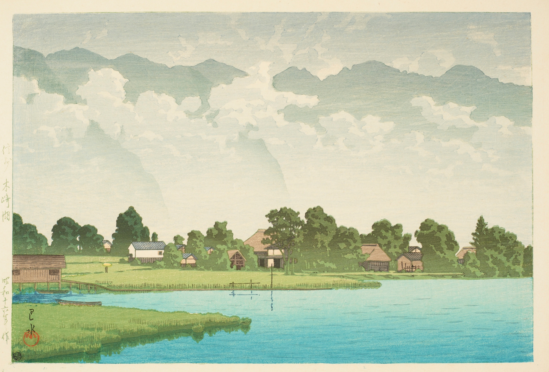 Shinshu Kizakiko (Kizaki Lake in Shinshu), by Kawase Hasui, public domain