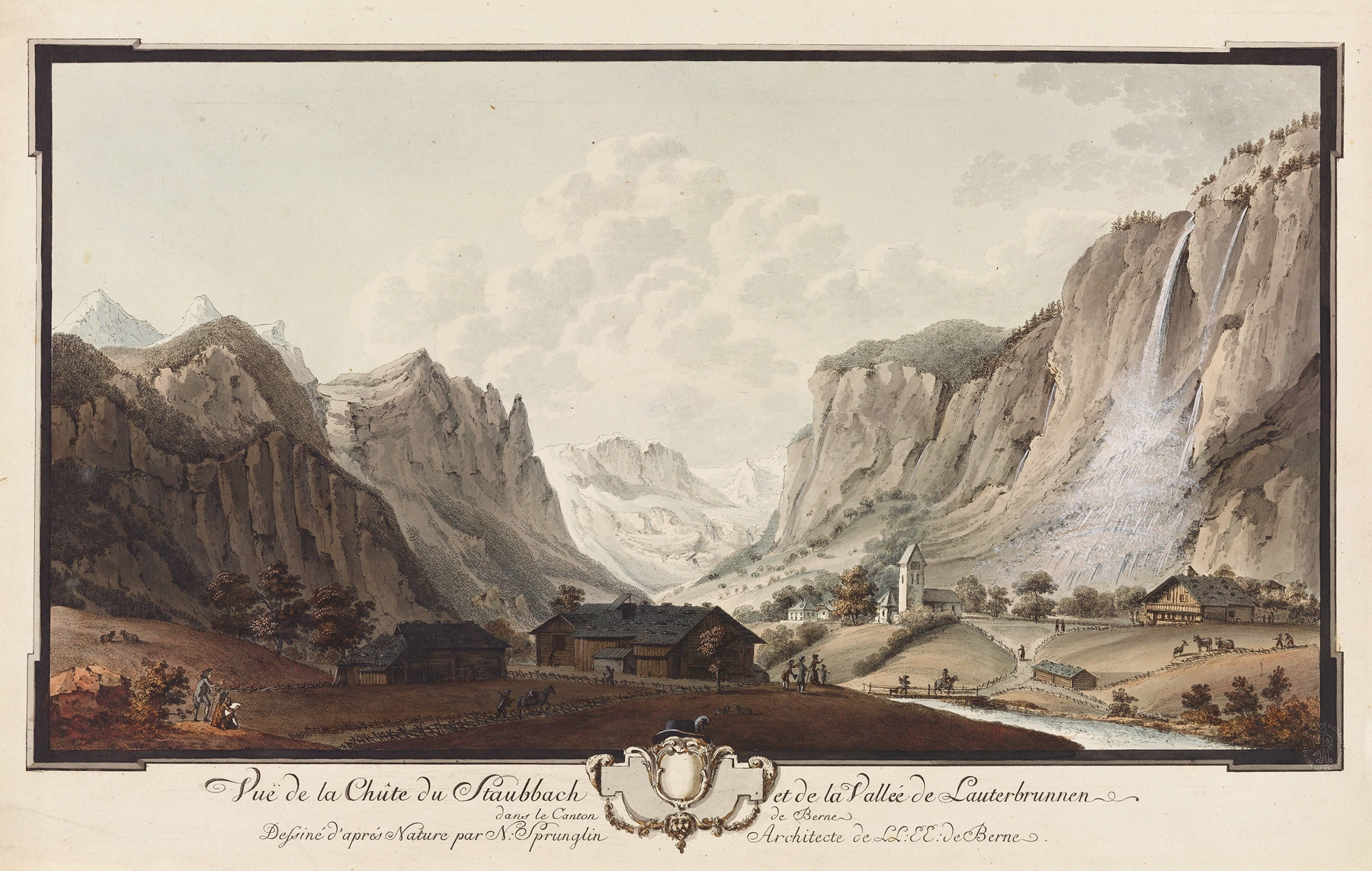 Landscape with a waterfall and valley by Niklaus Sprüngli, medium unknown.