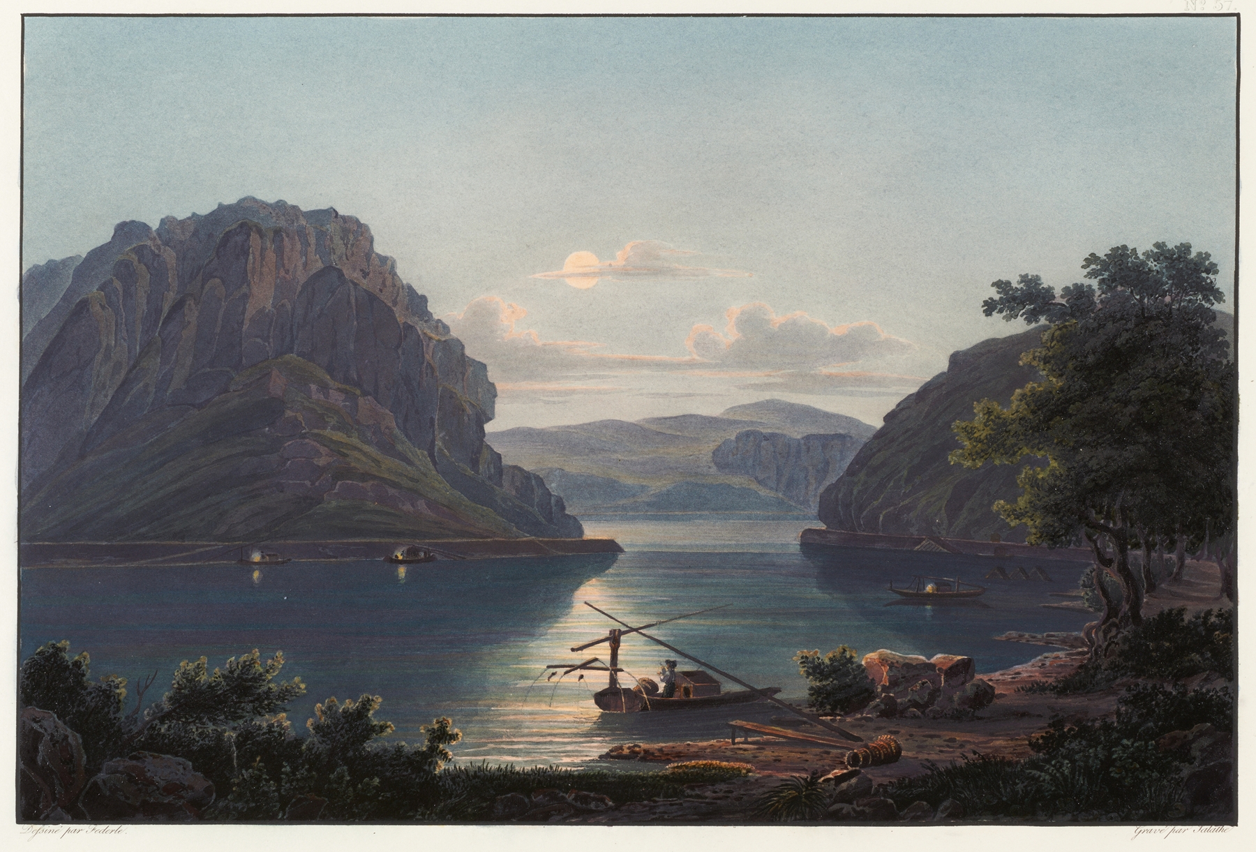 Landscape with rocks and river, oil on canvas by Johann Ludwig Bleuler