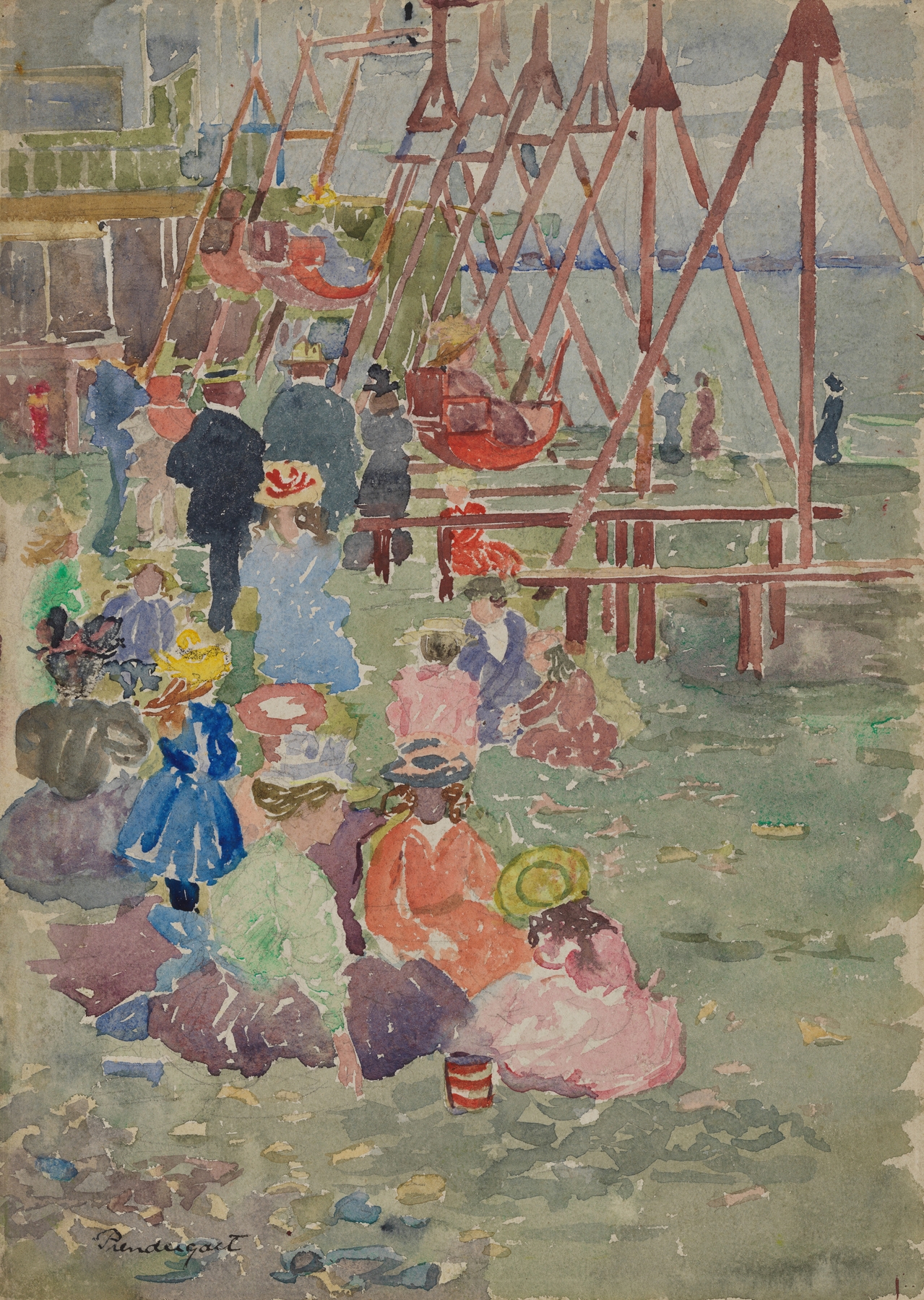 Swings, Revere Beach, by Maurice Prendergast, public domain