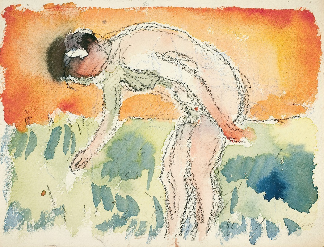 A figure bends gracefully, capturing a moment of introspection.