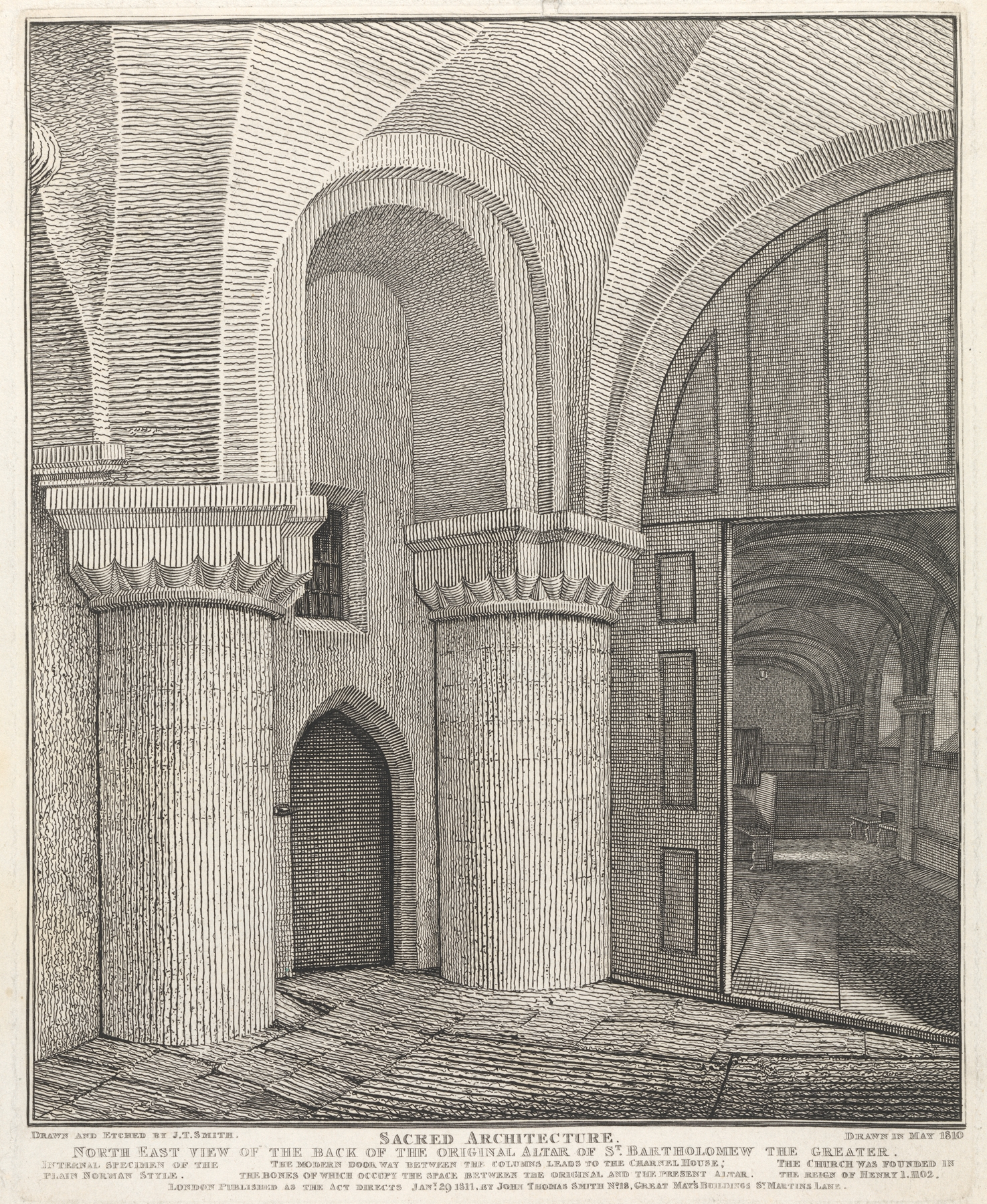 Northeast view of altar with intricate carvings, engraving by John Thomas Smith