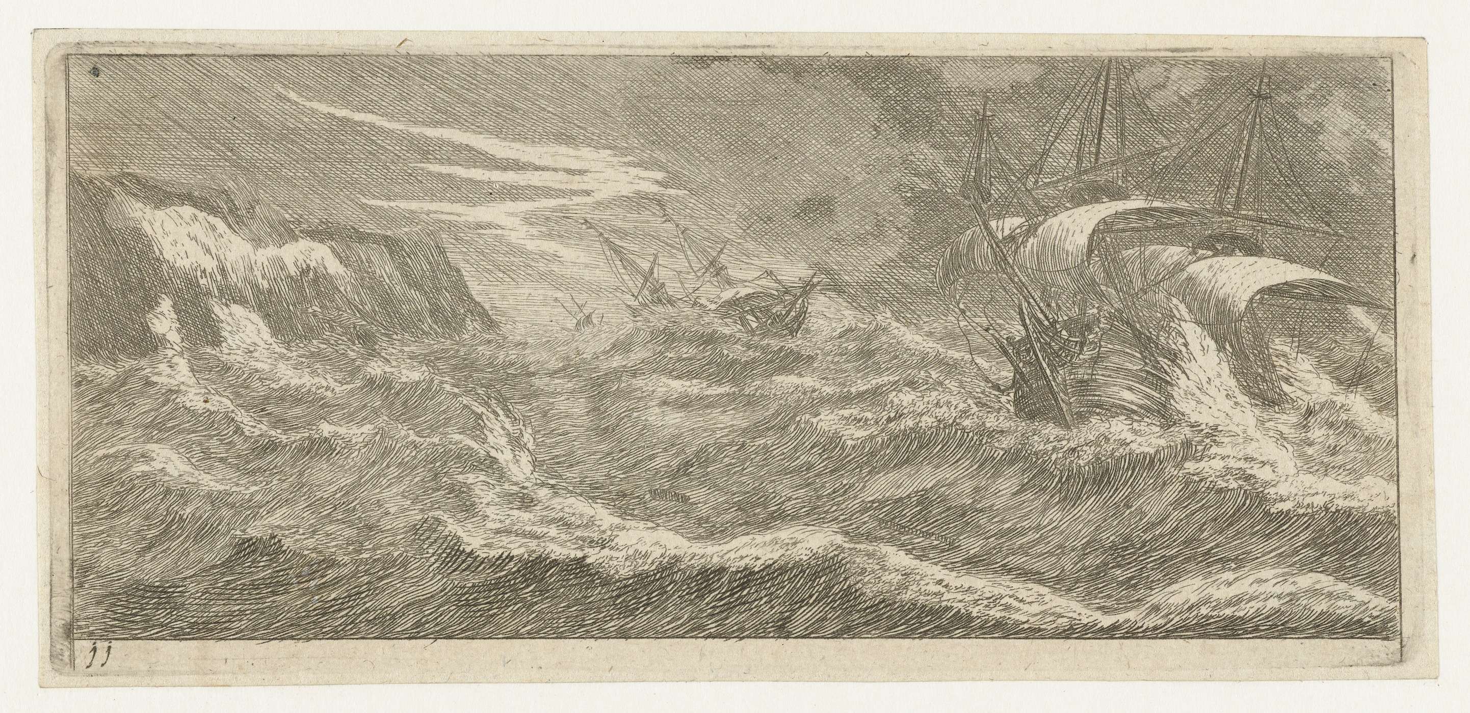 Zeilschepen in een zeestorm, by Reinier Nooms, public domain