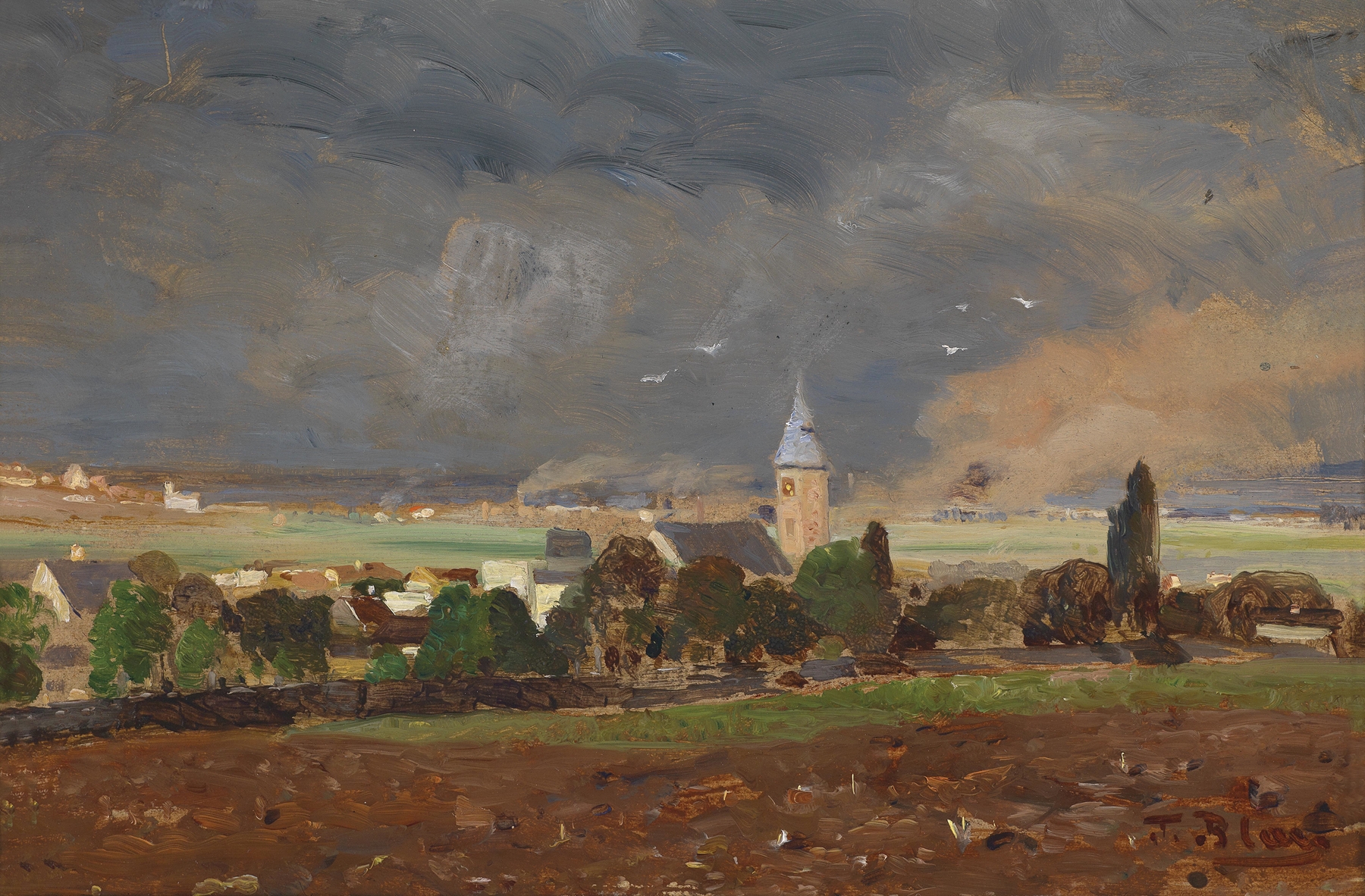 Dorflandschaft vor dem Unwetter, by Tina Blau, public domain