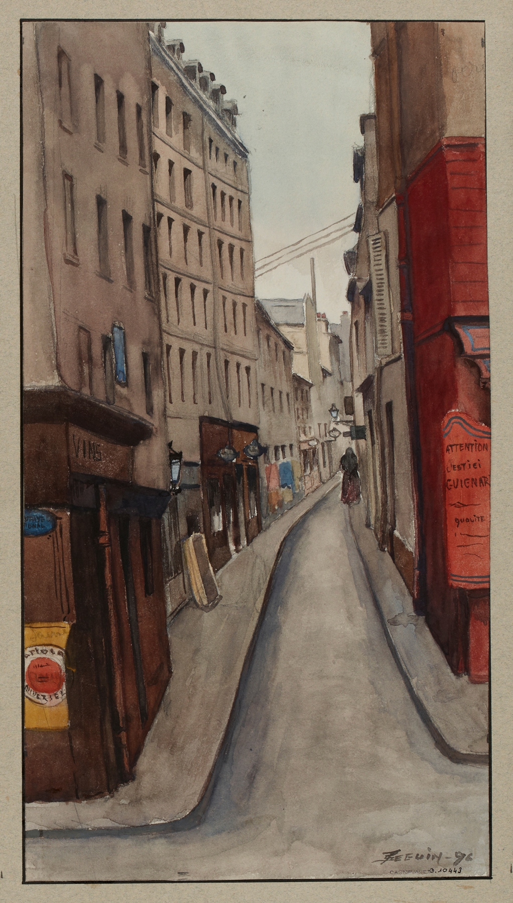 Rue Brantôme by F. Séguin, oil on canvas depicting a lively Parisian street