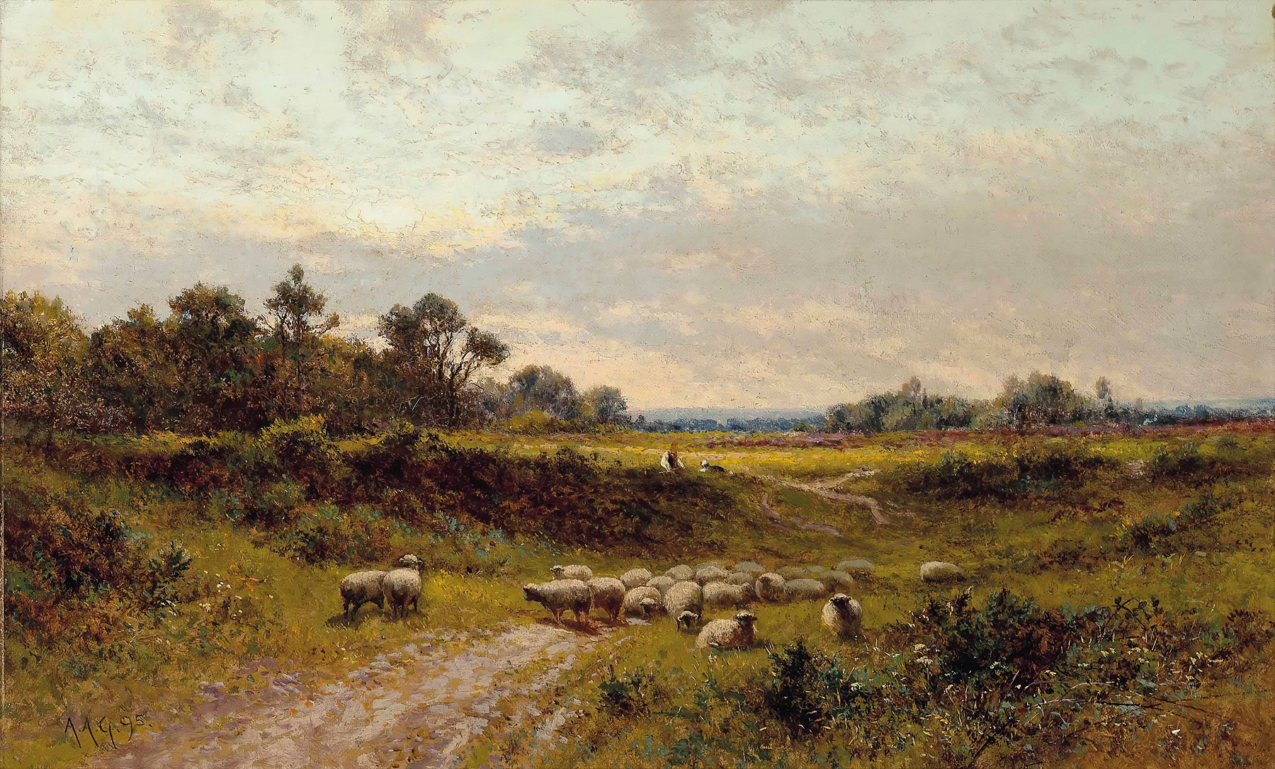 On Wilmington Common by Alfred Augustus Glendening, oil on canvas, depicting a mother and child on a sunny path.