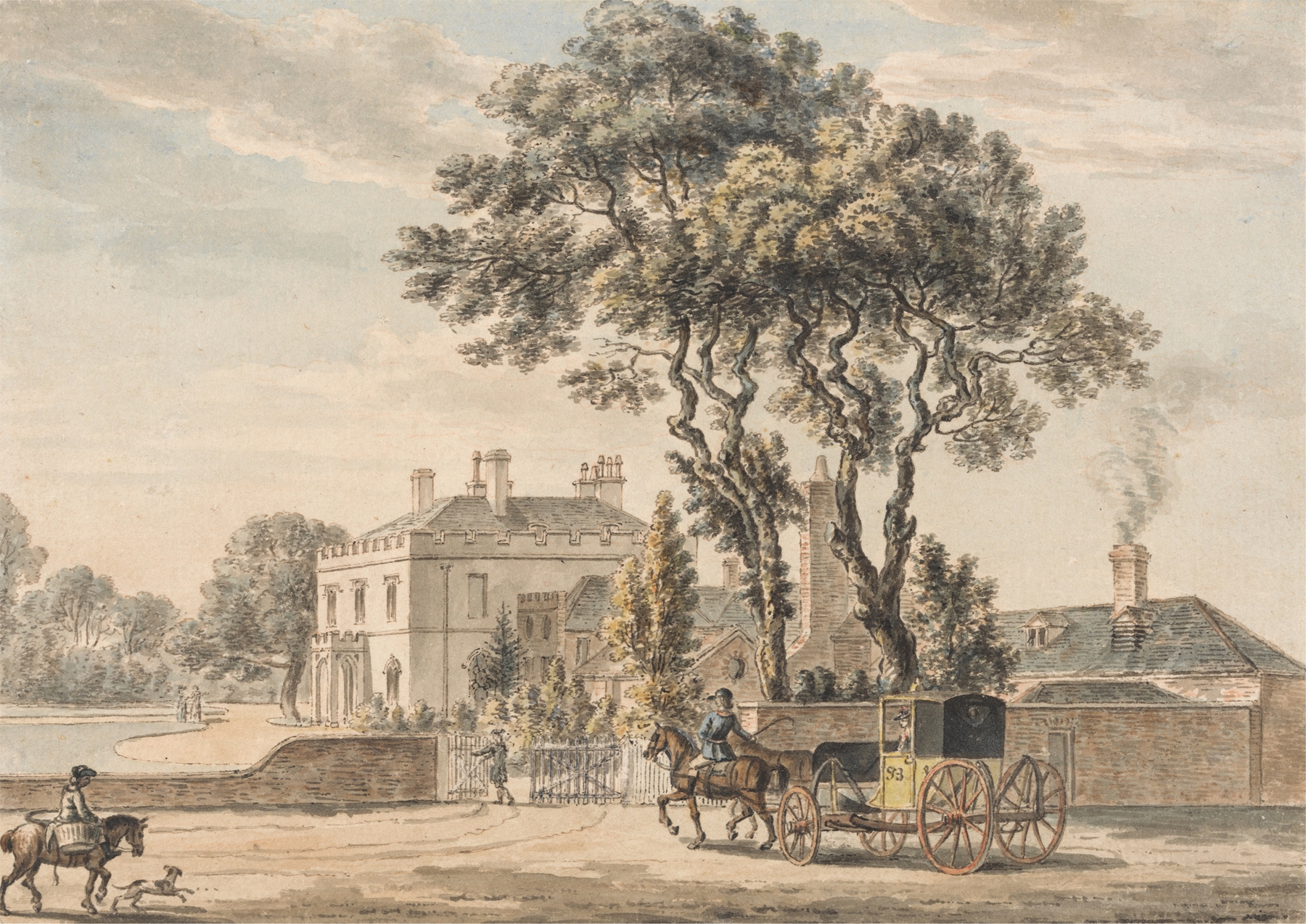 Watercolour by Paul Sandby depicting a house surrounded by greenery at Englefield Green, Surrey.