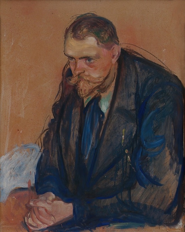 This painting depicts a portrait of Helge Bäckström by Edvard Munch.