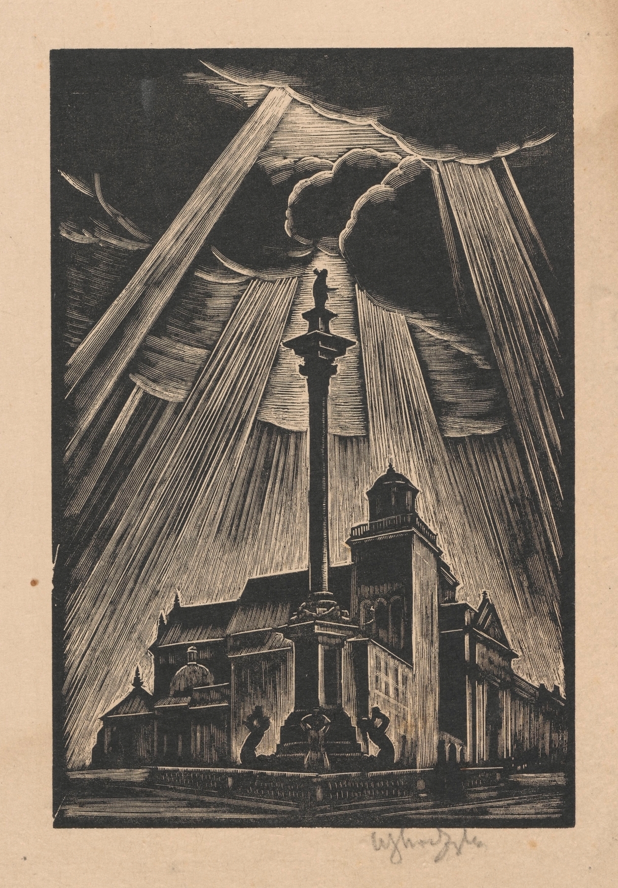 Kolumna Zygmunta by Władysław Skoczylas, expressionism, architecture