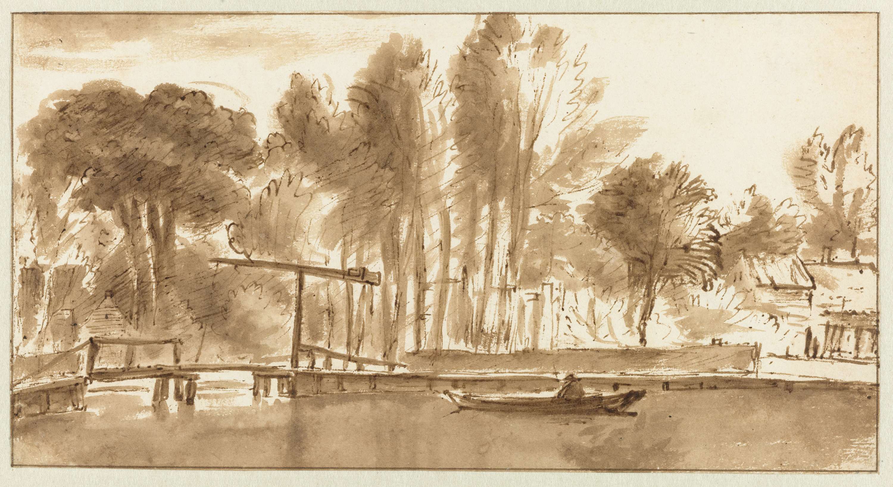 Landscape with river and drawbridge by Anthonie van Borssom, oil painting