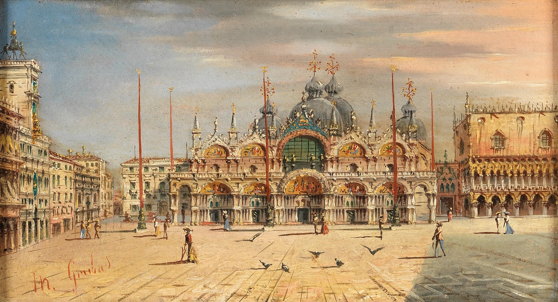 Venice, a view of St Mark’s Square by Marco Grubas, oil on canvas