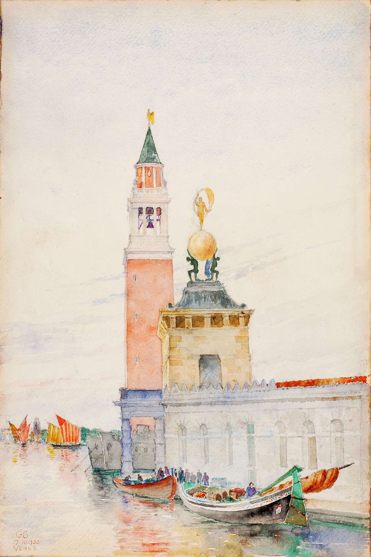 Venice by Cass Gilbert, impressionism, 1933, depicting canals and sunset reflections