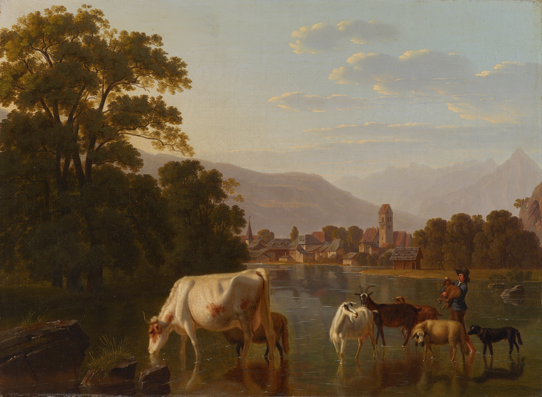 Landscape depicting tranquil lake and lush vegetation by Johann Jakob Biedermann