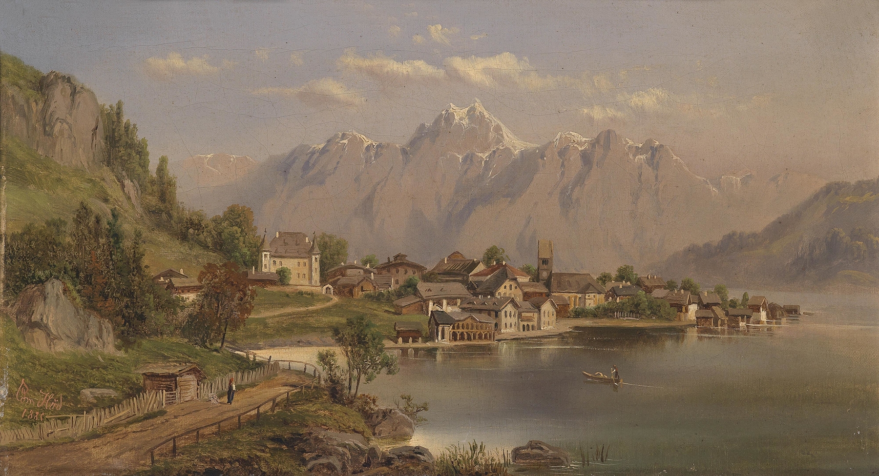 Landscape view of Zell am See, oil painting by Edmund Höd