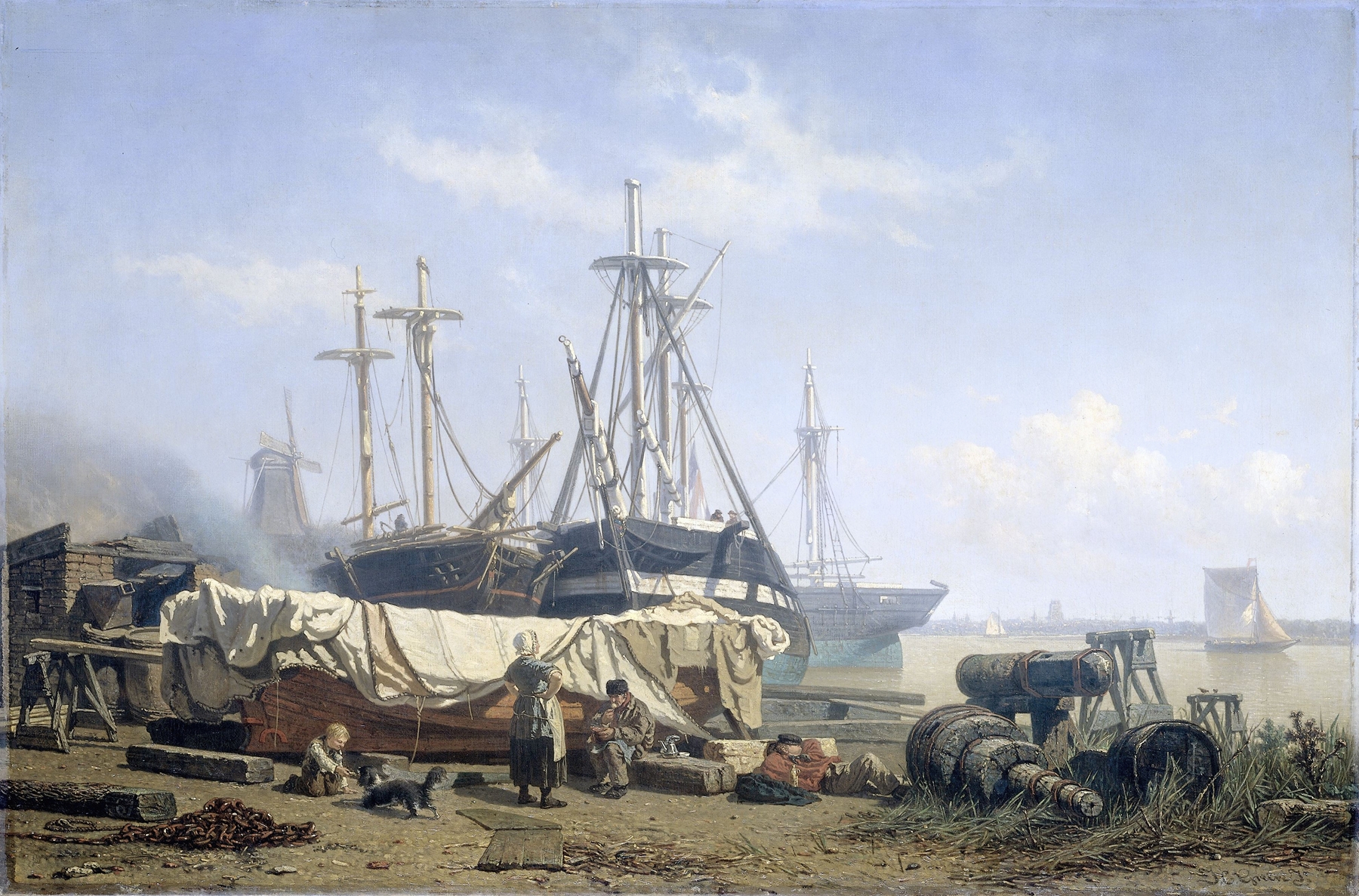 Midday break at a Shipyard on the Maas, by Johan Conrad Greive, public domain