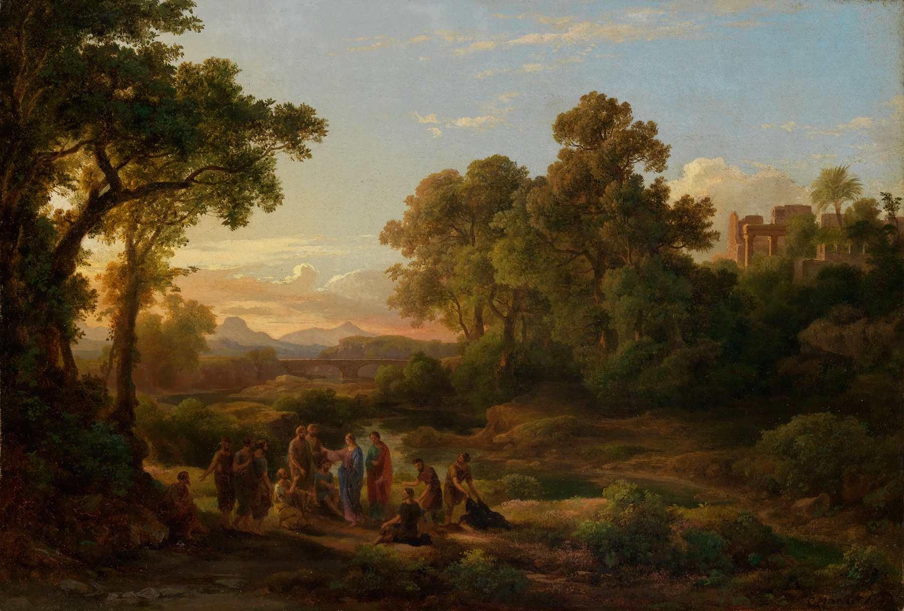 Religious scene with Christ and disciples, oil painting by Károly Markó
