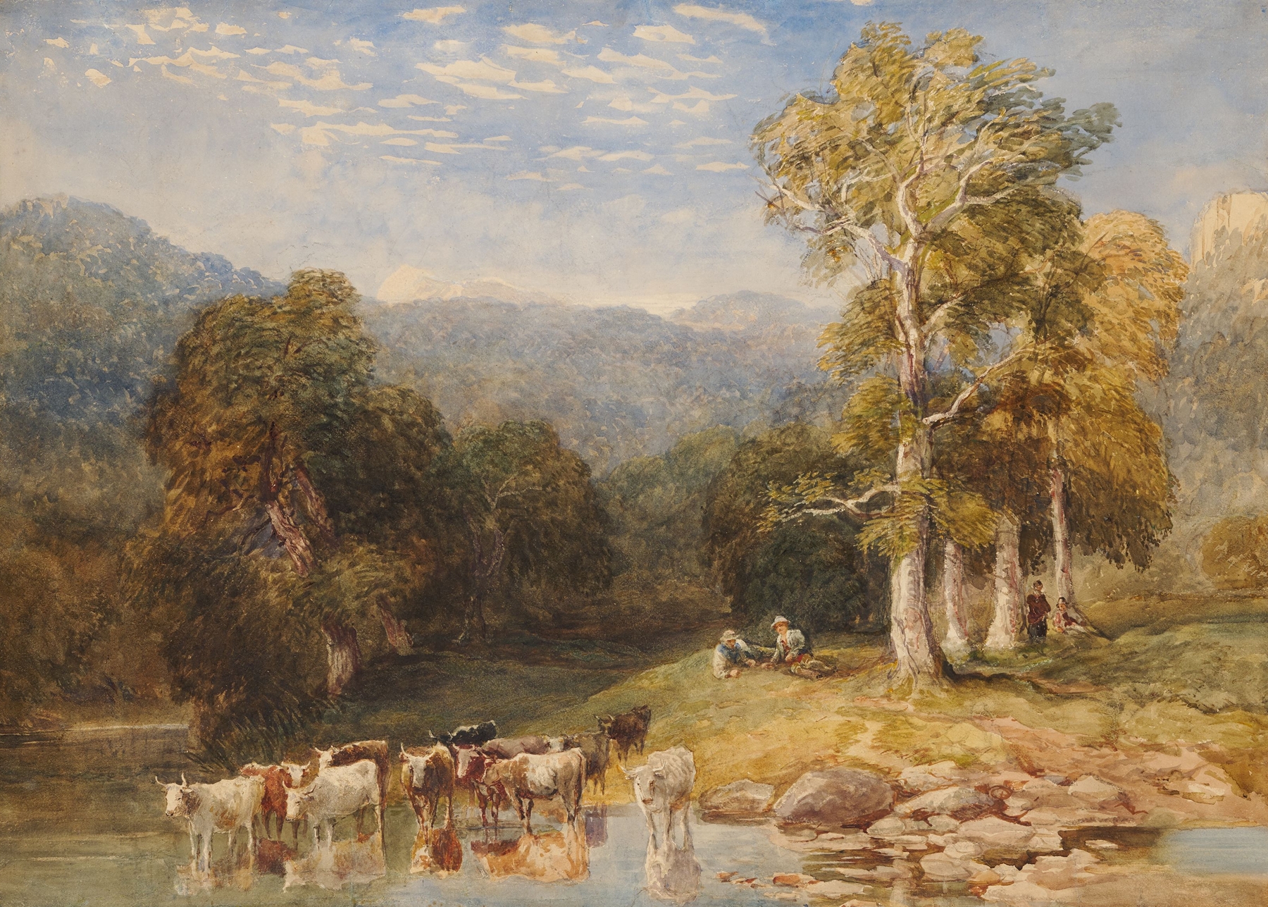 Landscape of the Llugwy and Conway rivers by David Cox Jnr, oil painting