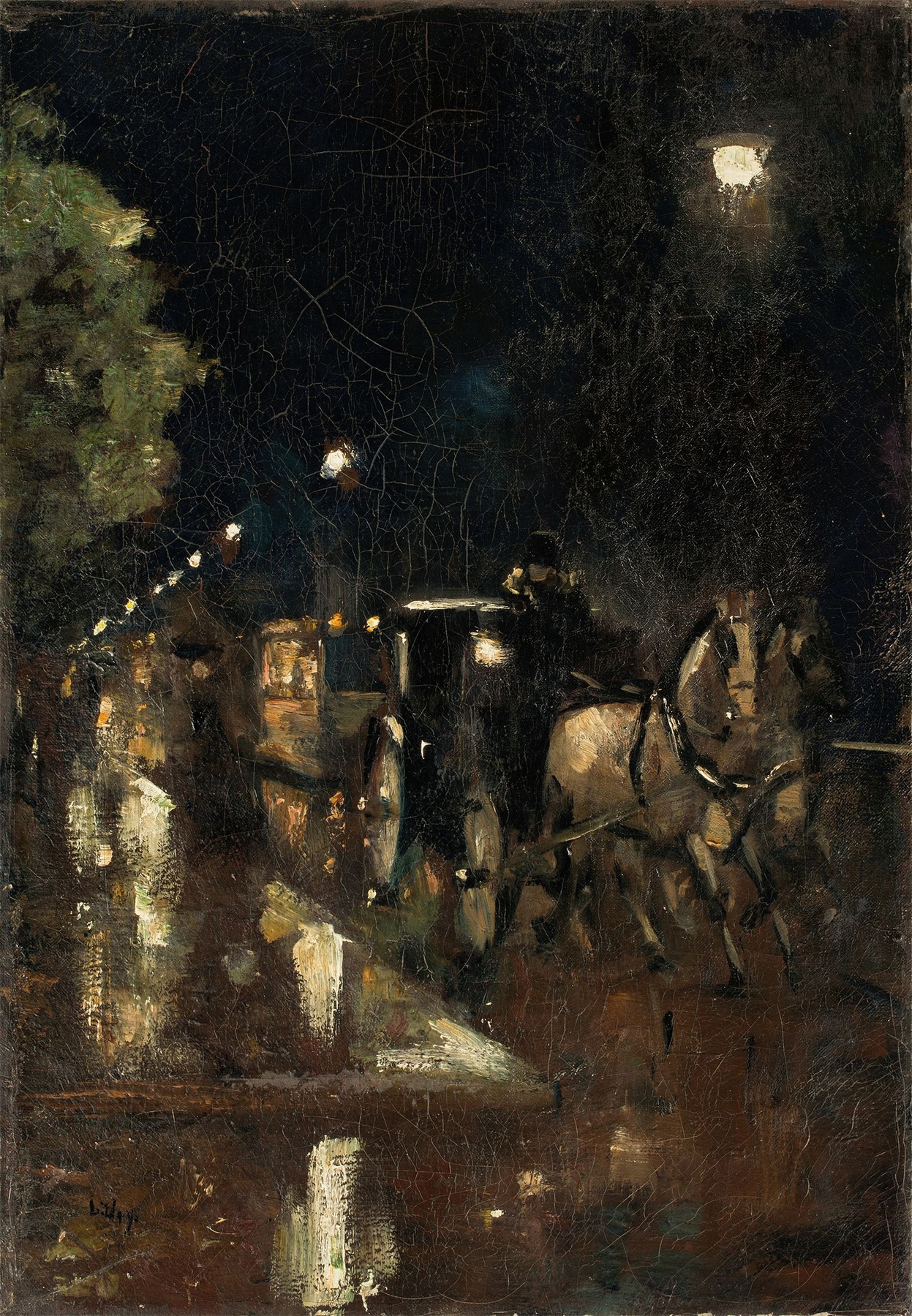 Straße bei Nacht im Regen (Berlin), by Lesser Ury, public domain