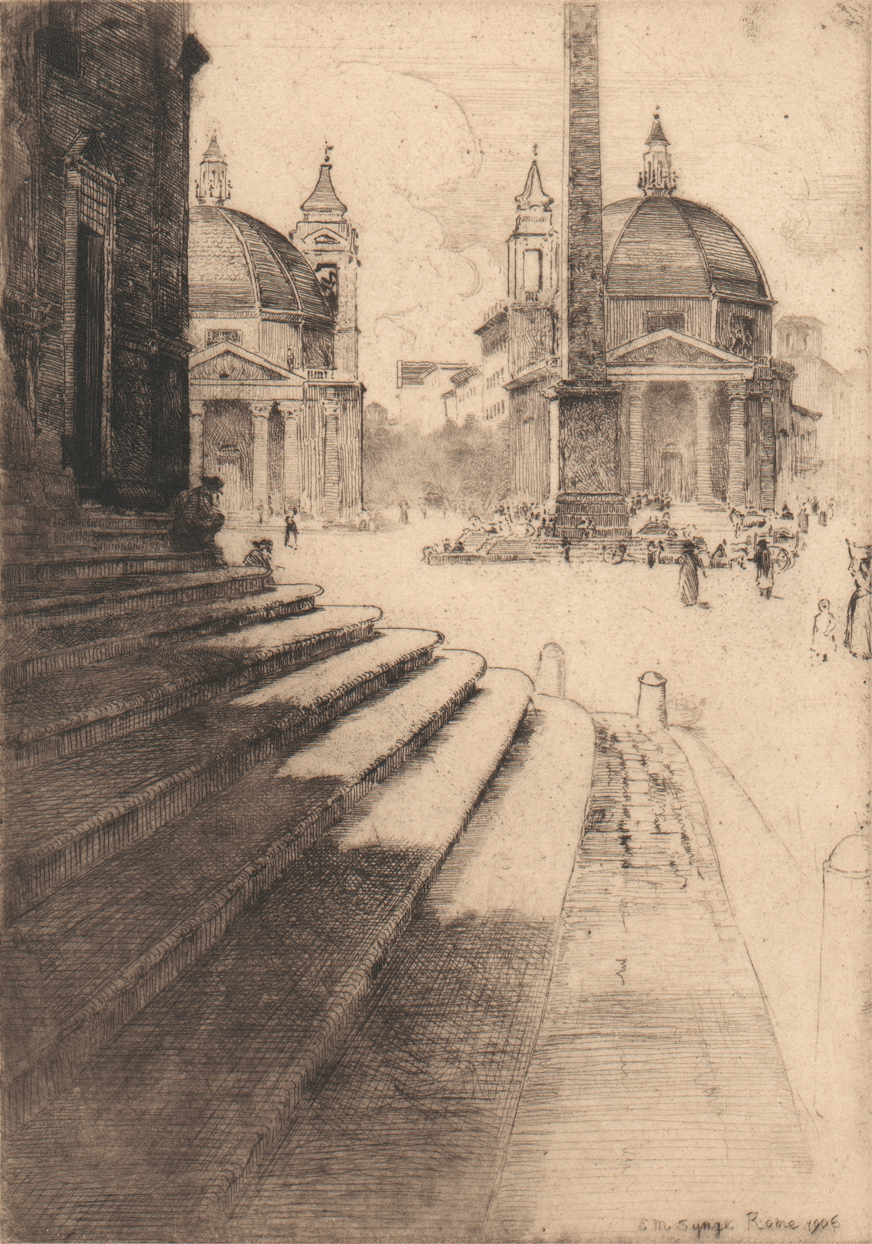 Piazza del Popolo, Rome, oil on canvas by Edward Millington Synge