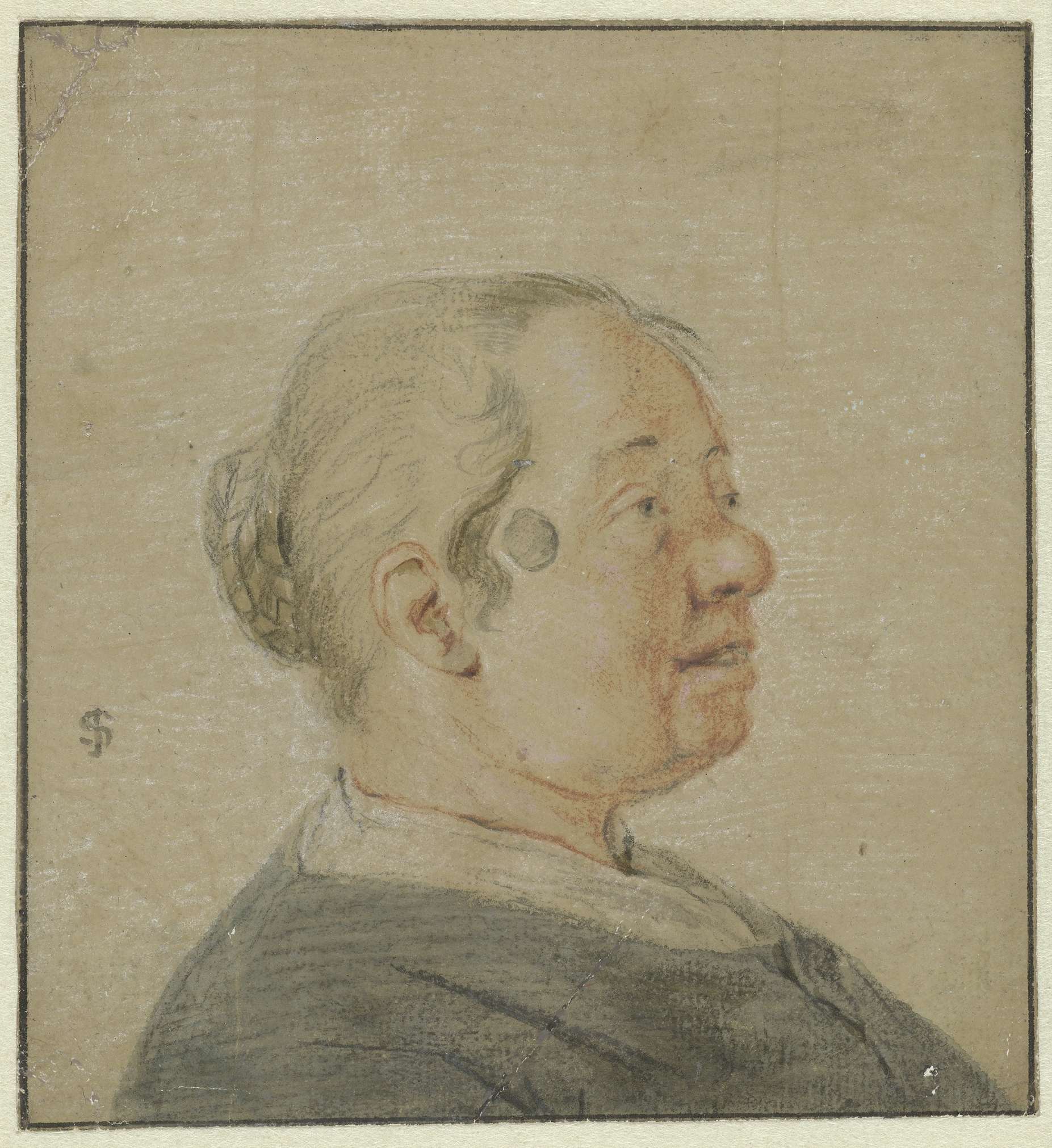 Portrait of a woman in profile, oil painting by Cornelis Dusart