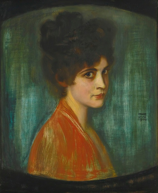 FRAU FEEZ is a striking portrait by Franz von Stuck, showcasing his unique Symbolist style.
