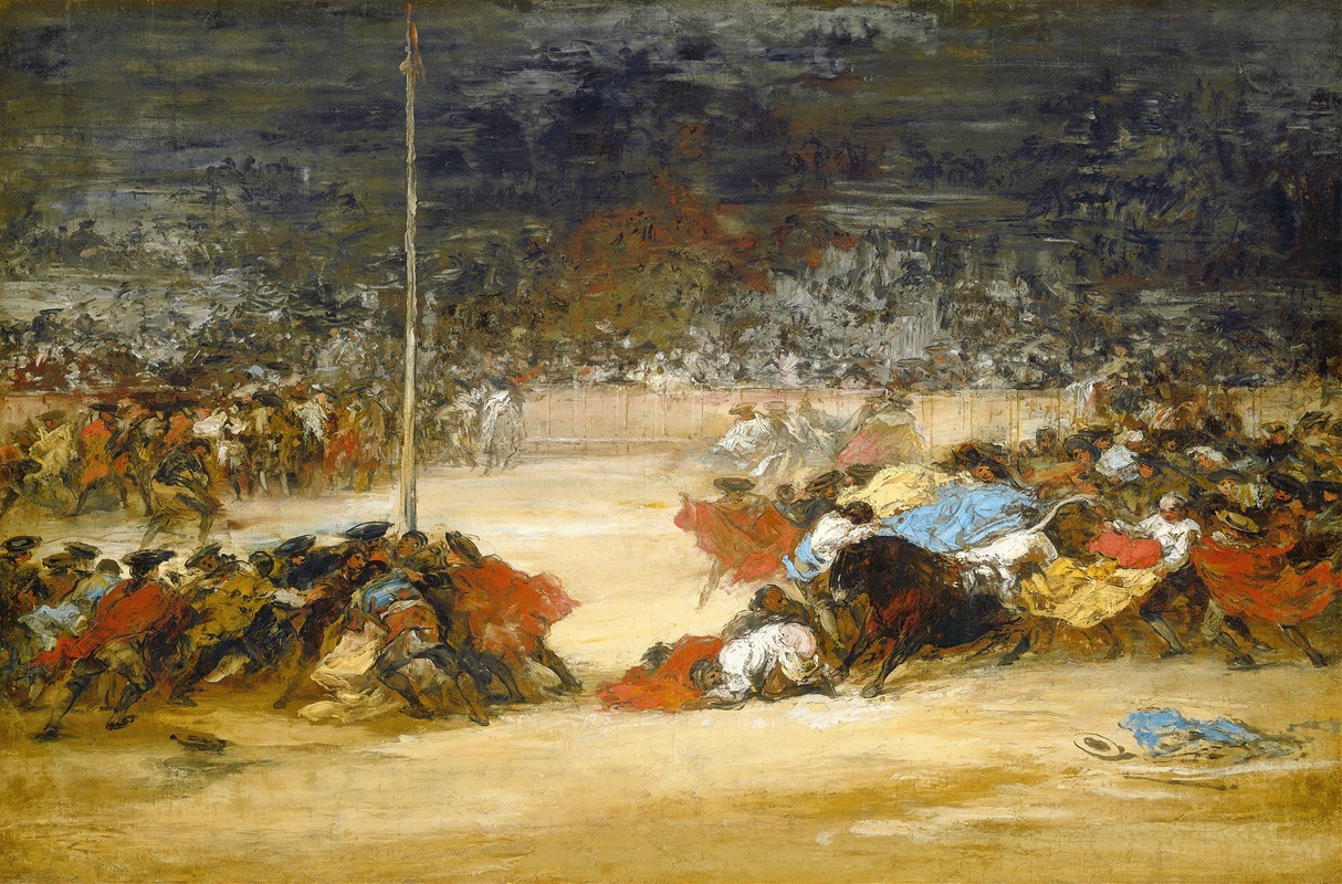 A vibrant depiction of a bullfight capturing the intensity of the event.