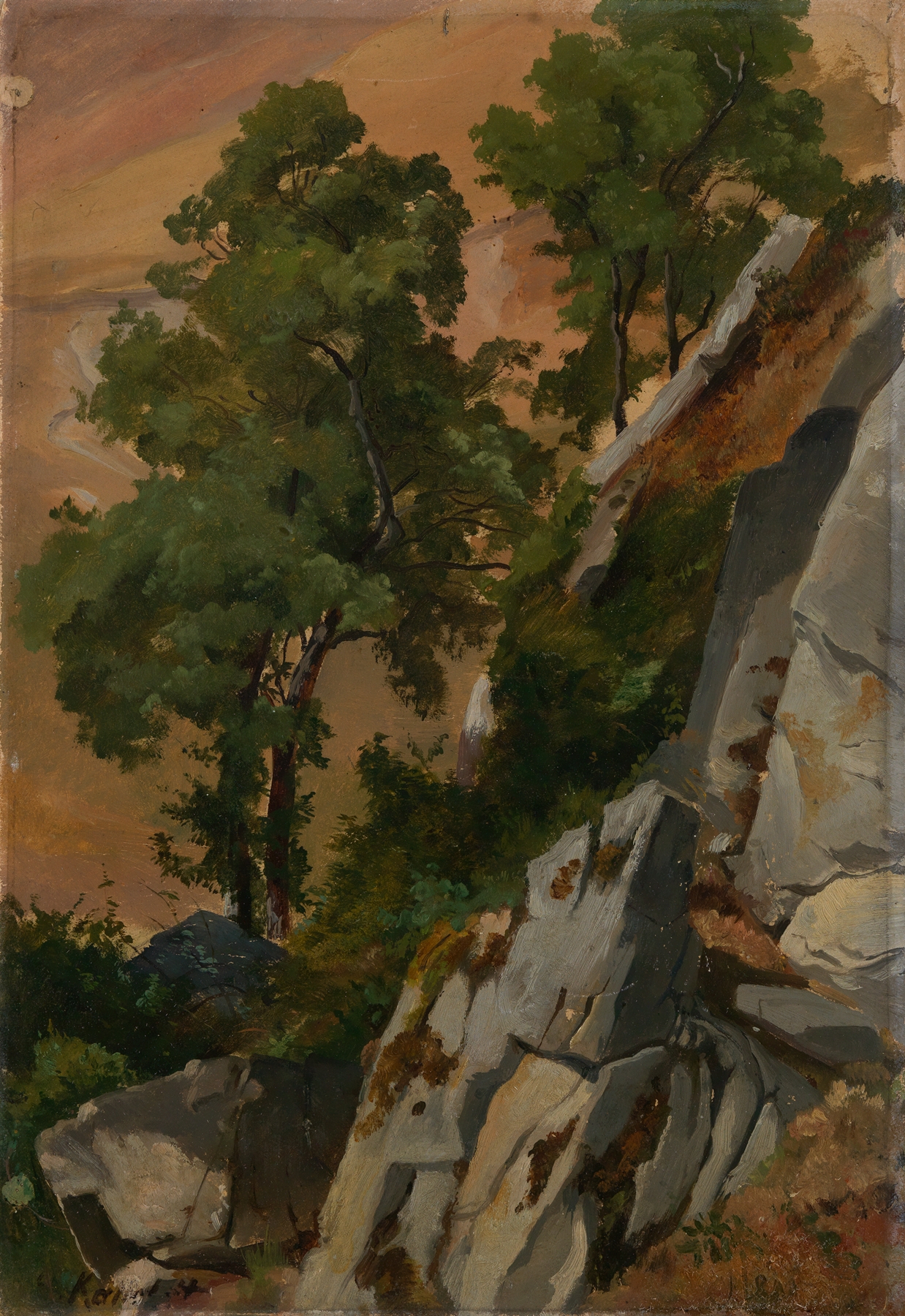 Landscape with trees and dappled light, oil painting by Edmund Kanoldt, 1869