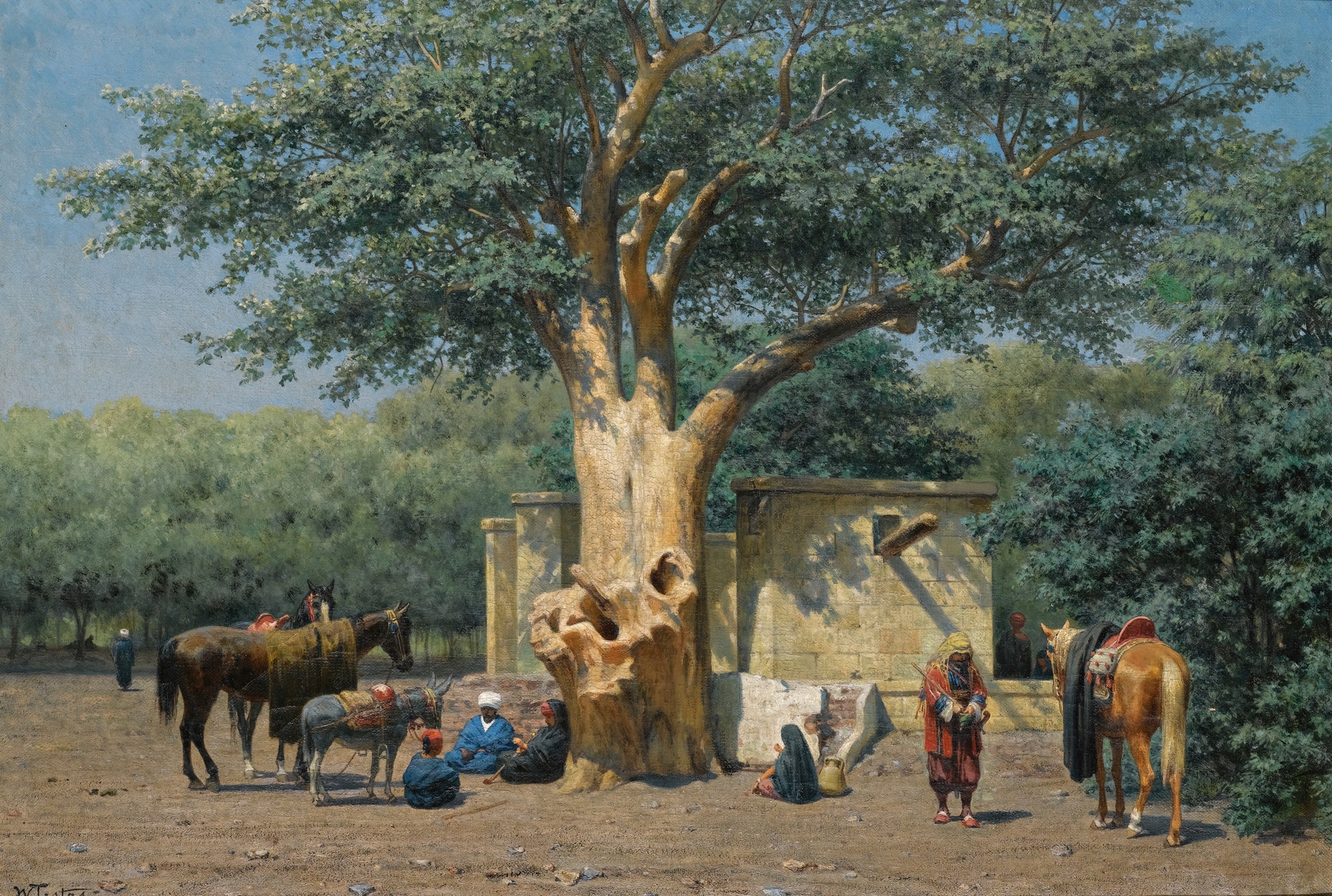 The Well And Sycamore In Ezbekieh Square, Cairo by Willem de Famars Testas, oil on canvas