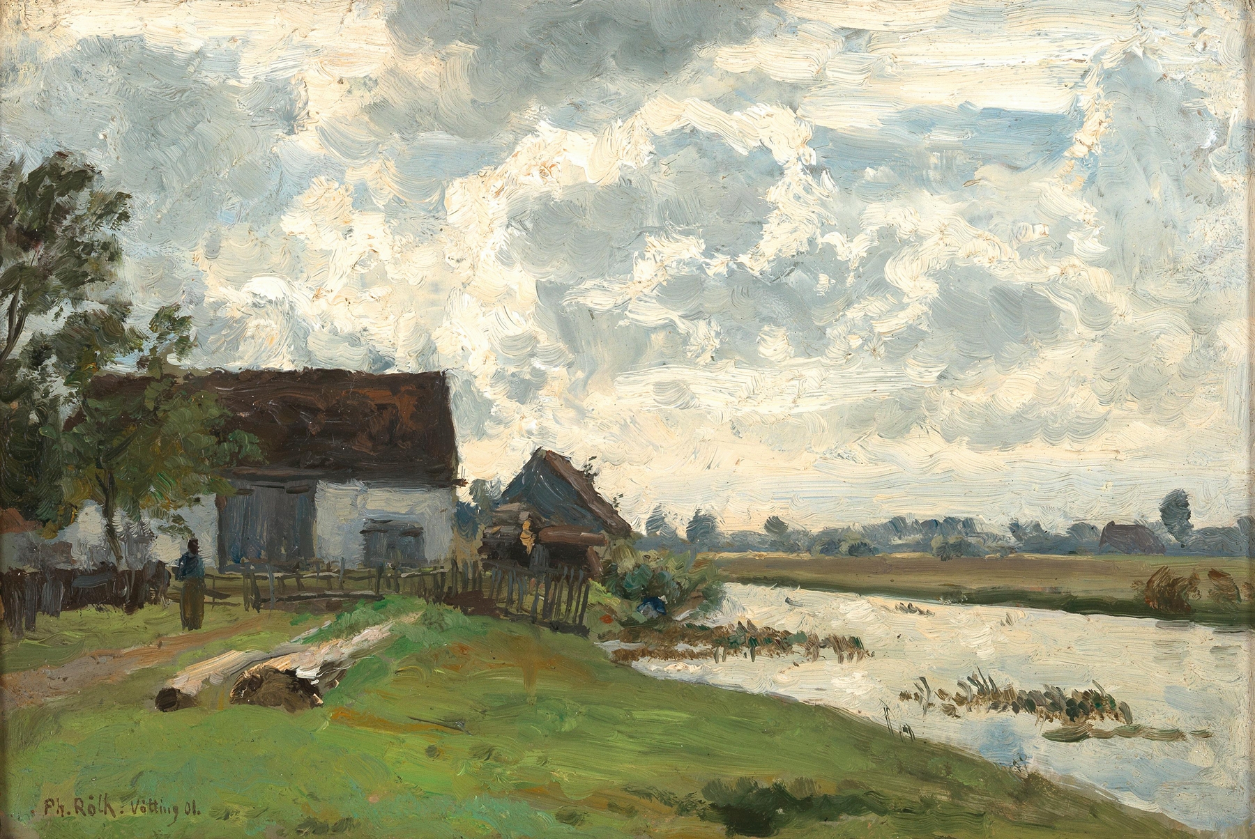 A river landscape in Vötting by Philipp Röth, impressionism