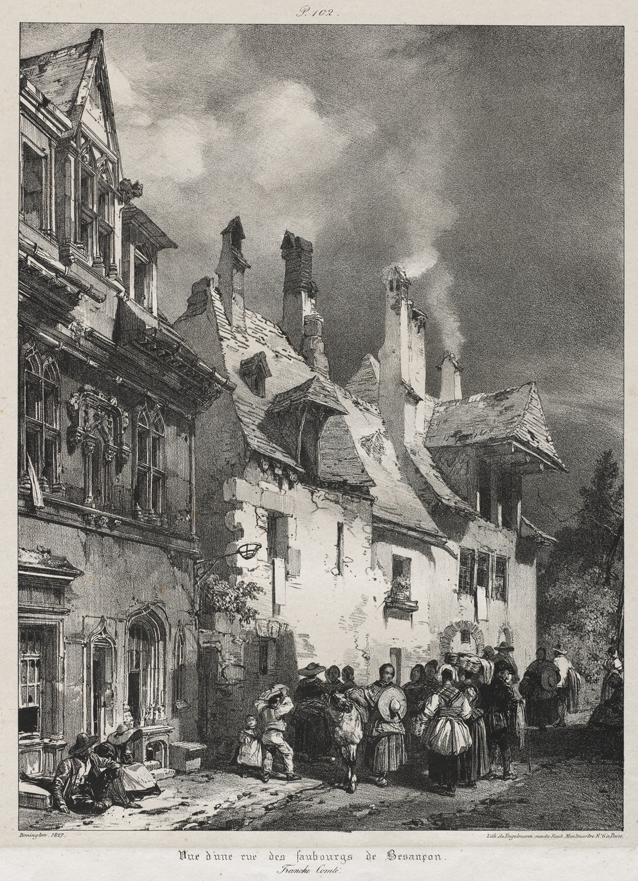 Vue d’une rue des faubourgs de Besançon, by Richard Parkes Bonington, public domain