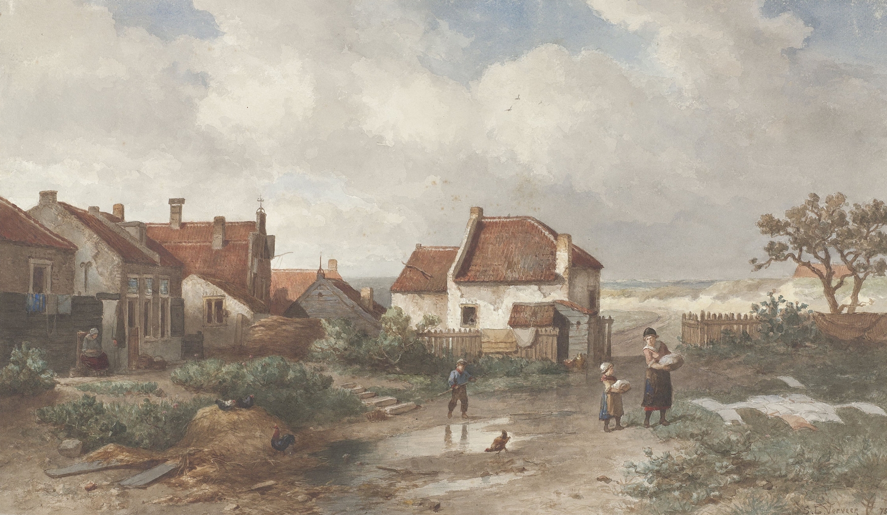 Houses at the Edge of a Village in the Dunes, oil on canvas by Salomon Leonardus Verveer