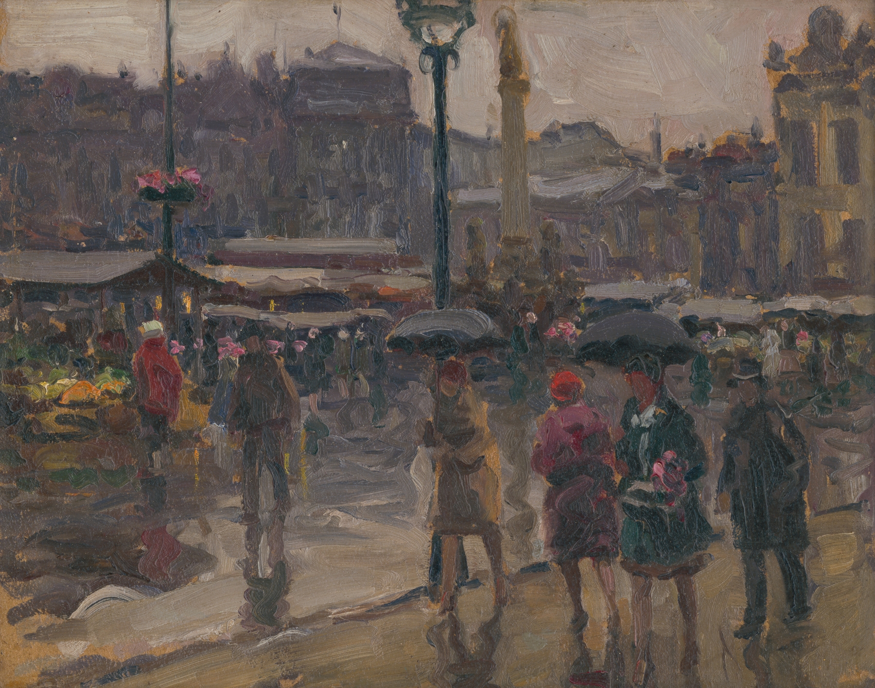 Uhoľný trh v Ostrave by Jozef Teodor Mousson, oil on canvas depicting a bustling coal market.
