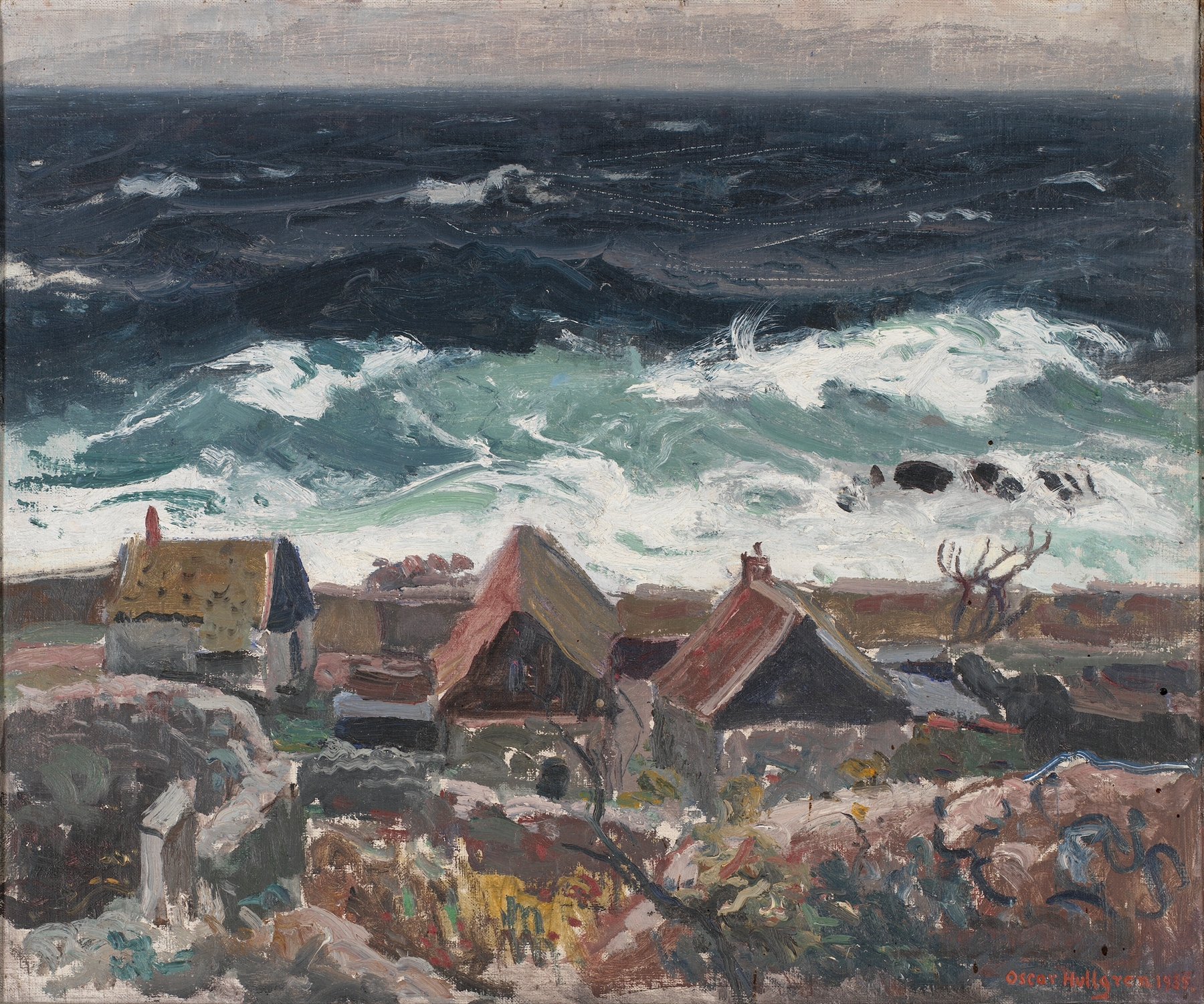 Marine scene of The Sea Near Christiansø by Oscar Hullgren, oil on canvas
