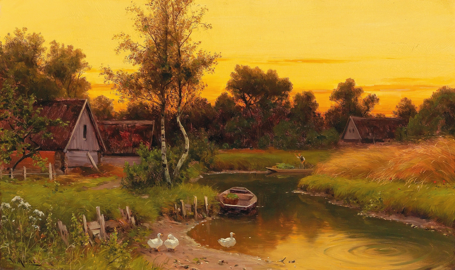 Idyllic Evening Scene on the Spree, by Walter Moras, public domain