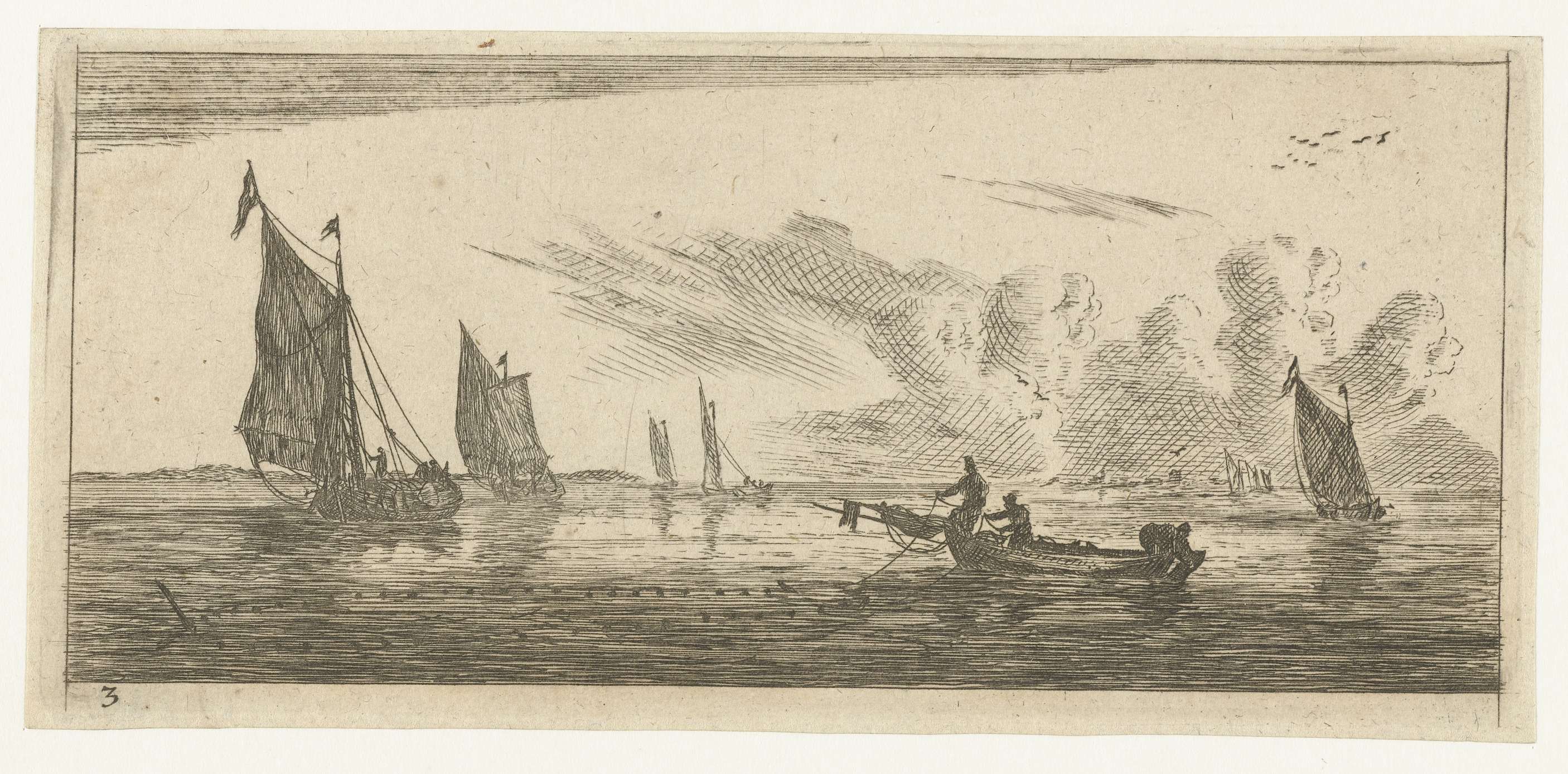 Zeegezicht met verschillende zeilschepen, by Reinier Nooms, public domain