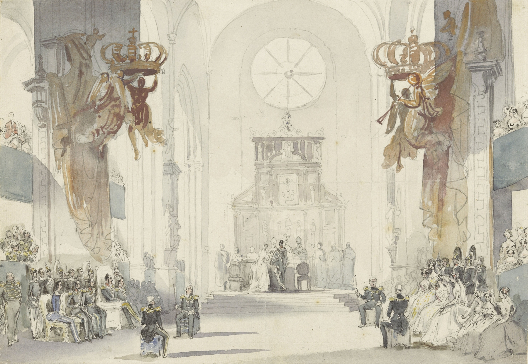 Oil painting by Fritz Ludwig von Dardel depicting a wedding ceremony with bride and groom.